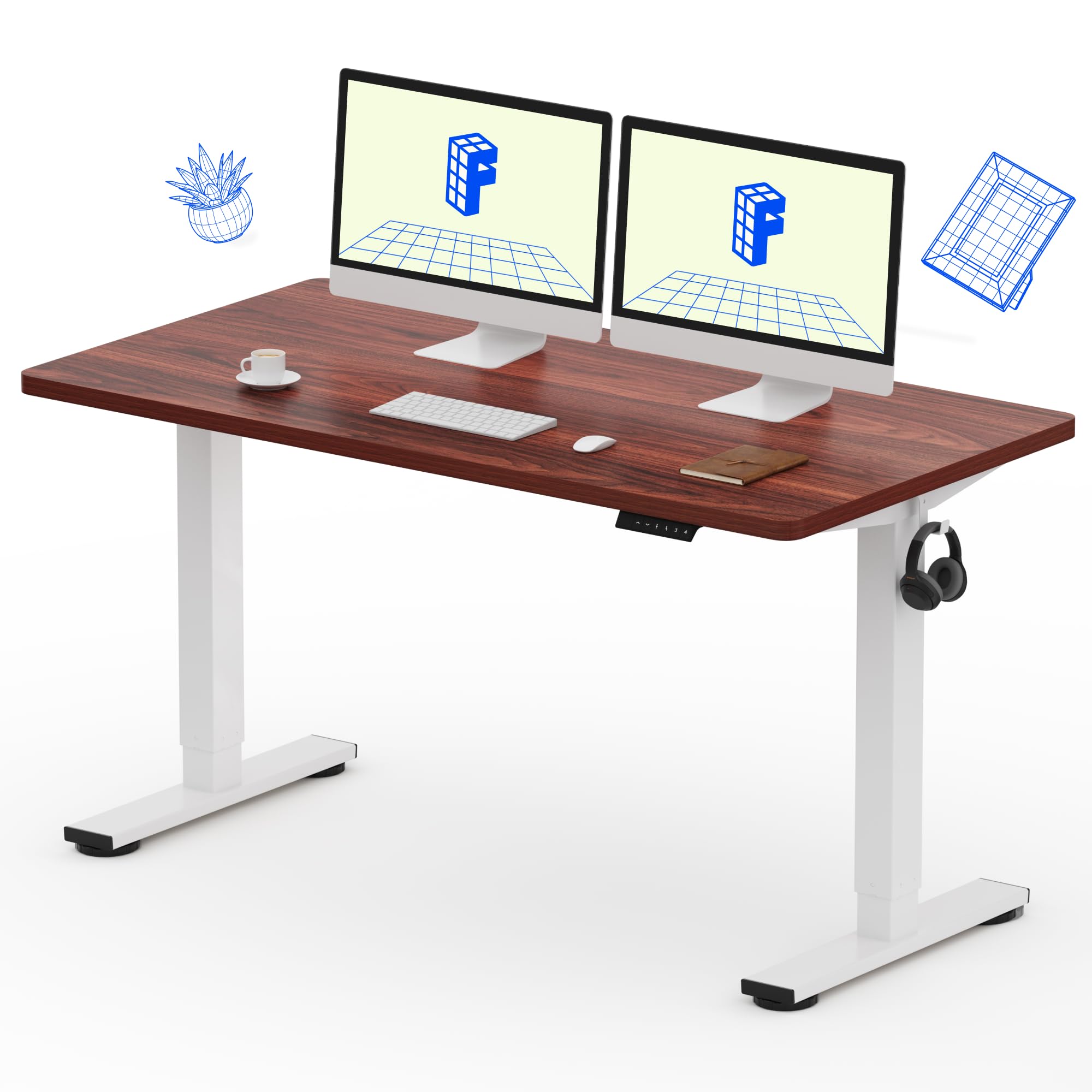 FLEXISPOT EN1 Electric Height Adjustable Standing Desk 55 x 28 Inches - Sit Stand Home Office Desk with White Frame & 55