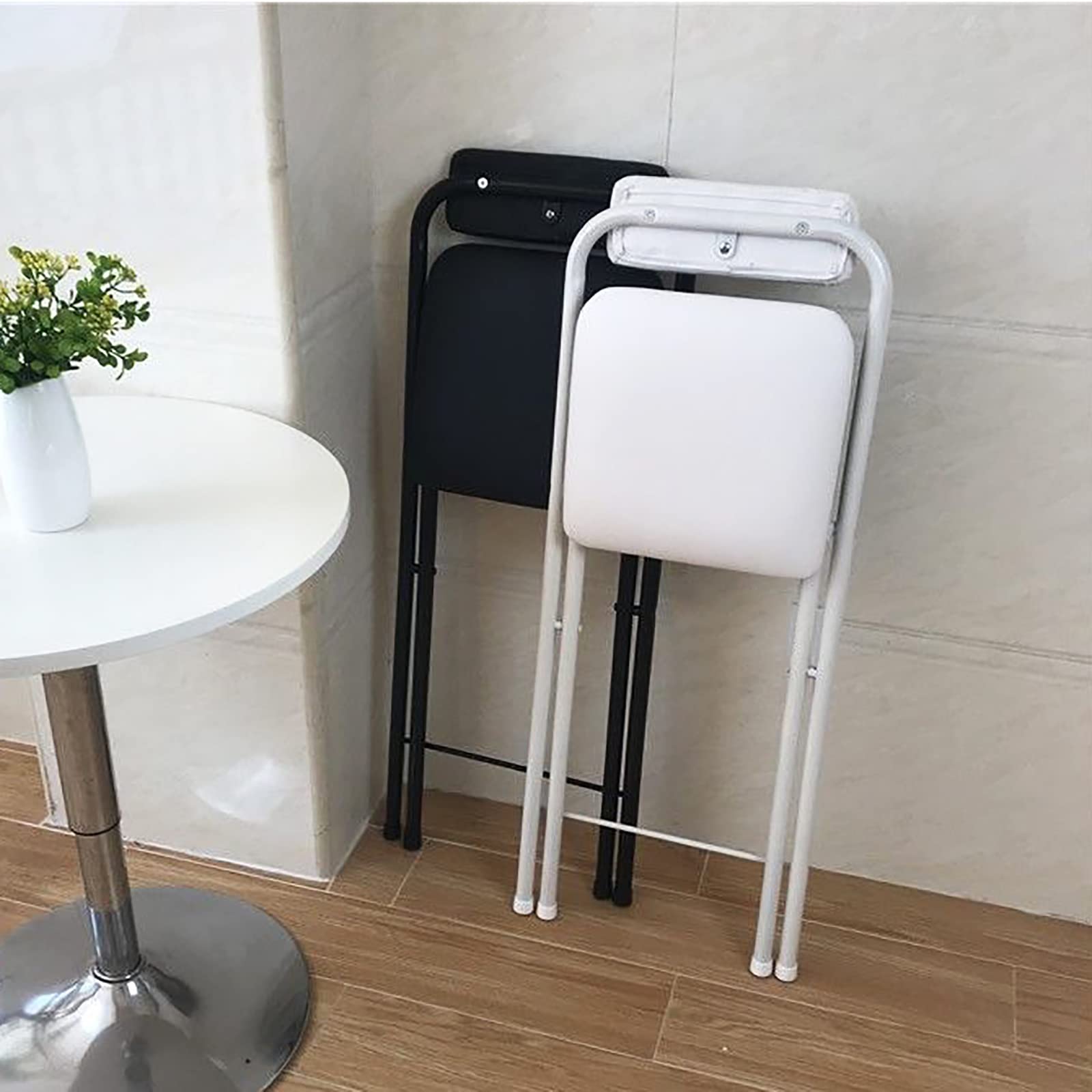 Foldable Padded Bar Stool with Backrest & Footrest - Counter Height Adjustable Stool for Kitchen, Game Room, Bar, or Outdoor Use - Space Saving Collapsible Design (1 PC)