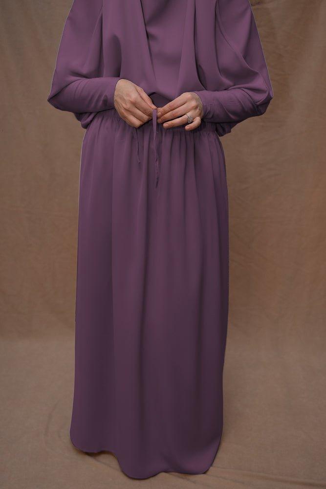 Dark Purple Moira Prayer Umrah Gown with Niqab - Islamic Modest Dress for Women, Hajj & Umrah Prayer, Mosque Worship, Religious Ceremonies