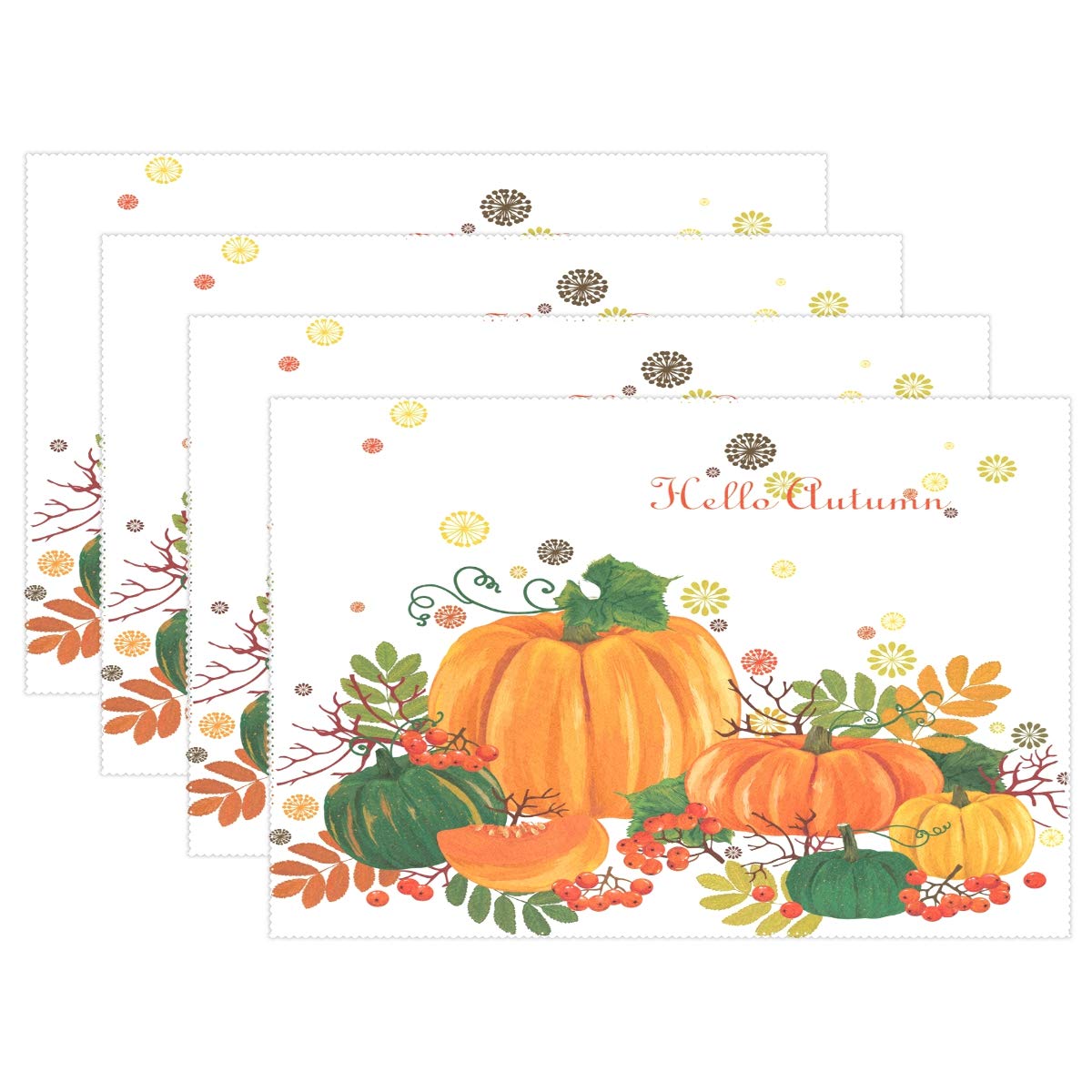 MOYYO Fall Pumpkin Placemats - Set of 4 Heat-Resistant, Non-Slip Polyester Table Mats | Washable & Easy Clean for Dining Table, Kitchen Decor | Perfect for Thanksgiving, Autumn Parties & Seasonal Home Decor