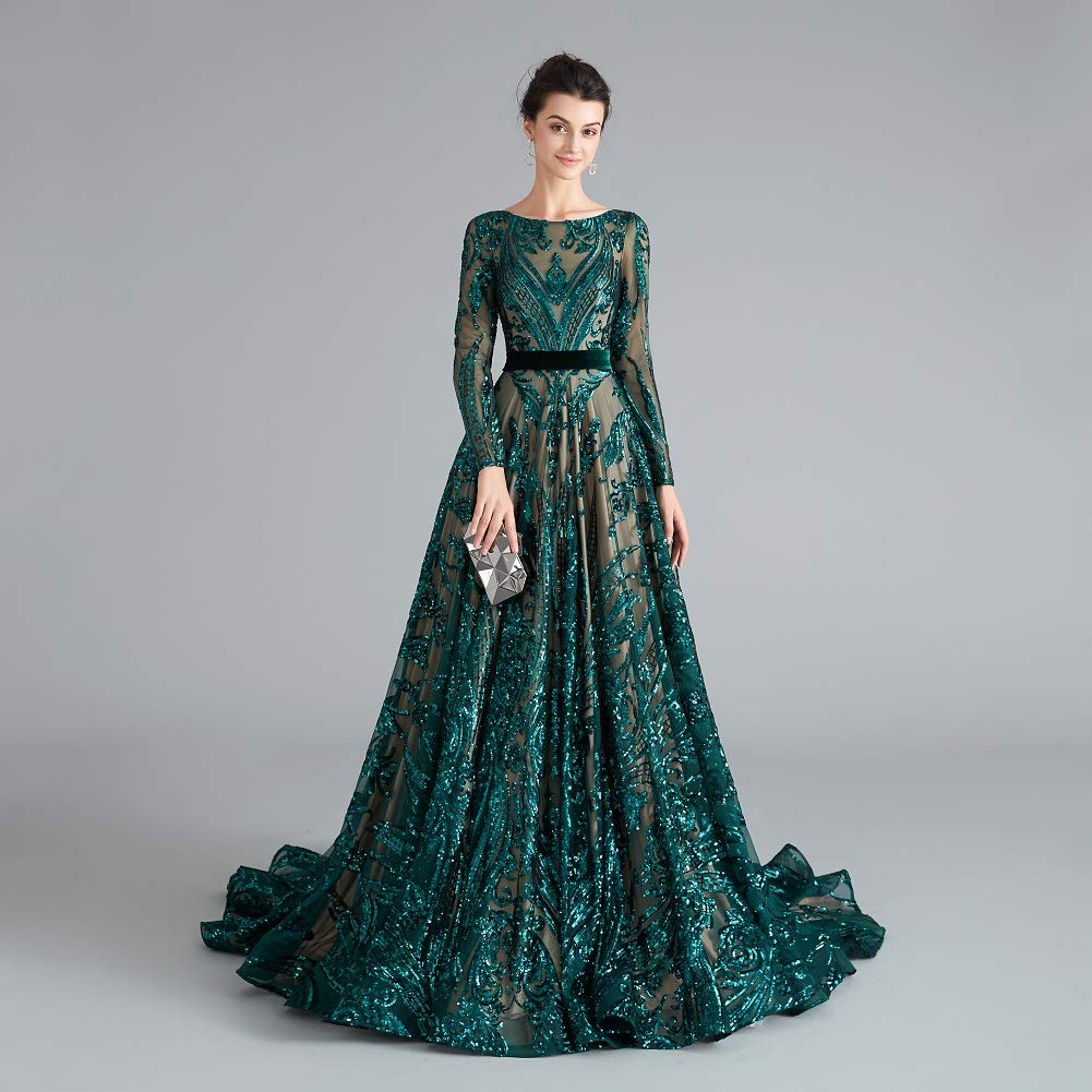 Luxury Sequin Evening Gown for Women - Elegant Chapel Train Prom Dress for Special Occasions | Perfect for Weddings, Galas, and Formal Events