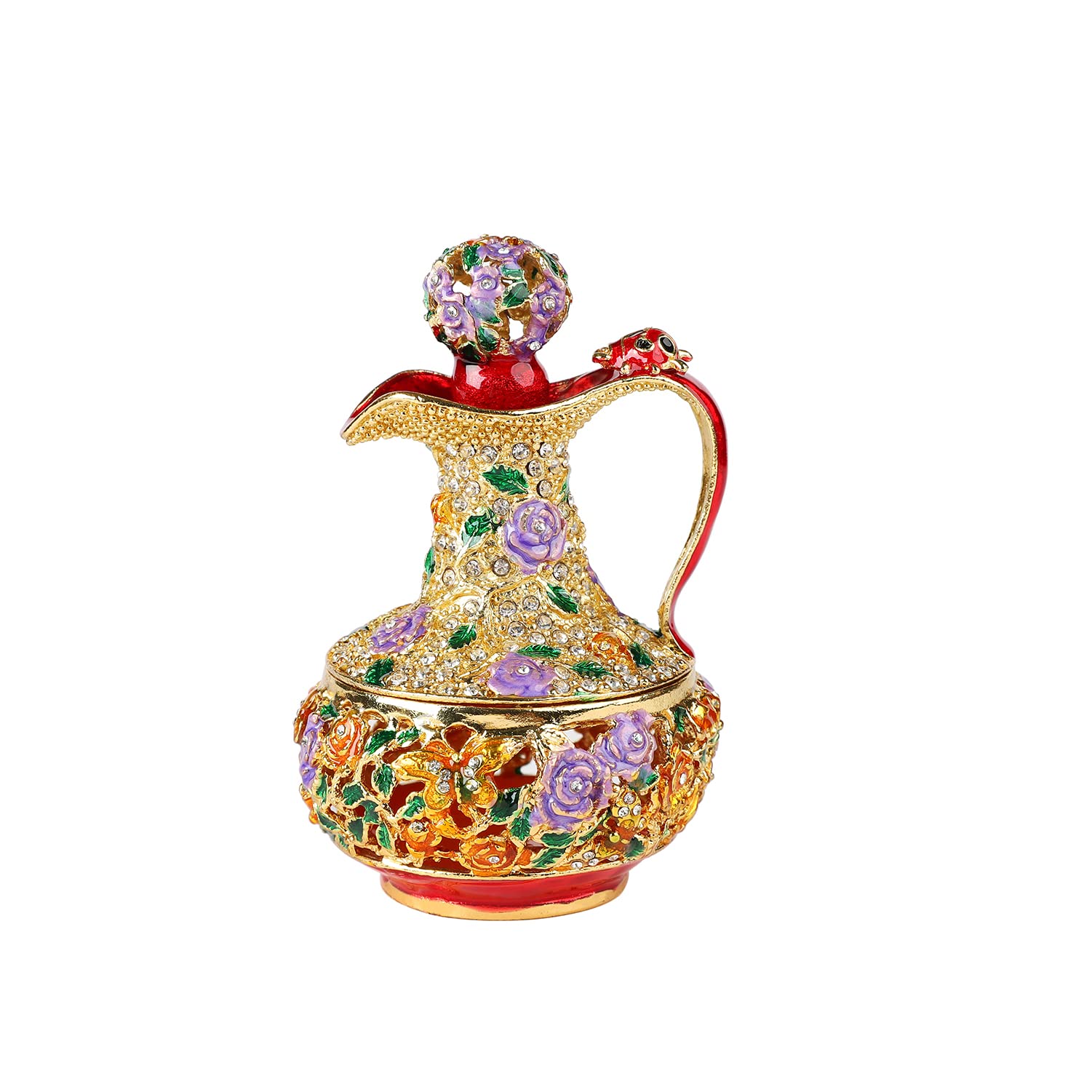 Vintage Floral Hand-Painted Enamel Jewelry Box - Hinged Hollow Out Trinket Box with Flower Pattern, Home Decor Craft Gift for Women | Perfect for Jewelry Storage, Dresser Organizer & Wedding Favors