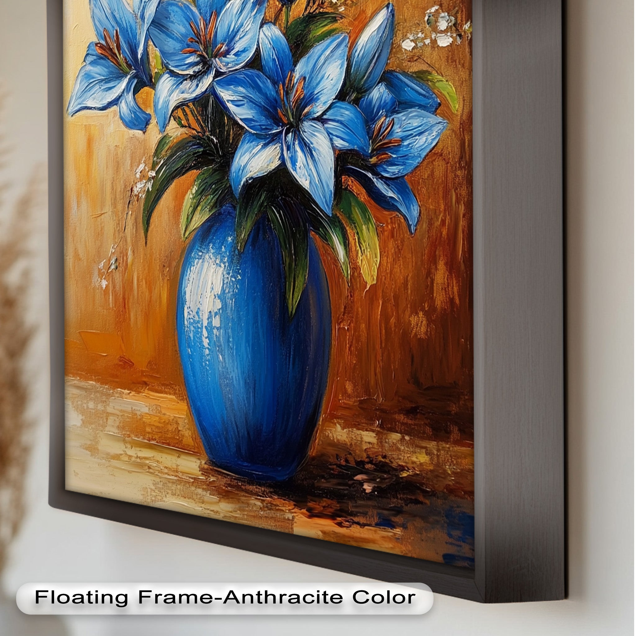 Azure Blossoms in Blue Vase - Hand-Painted Floral Oil Canvas Artwork for Living Room Decor | Wall Art for Home & Office