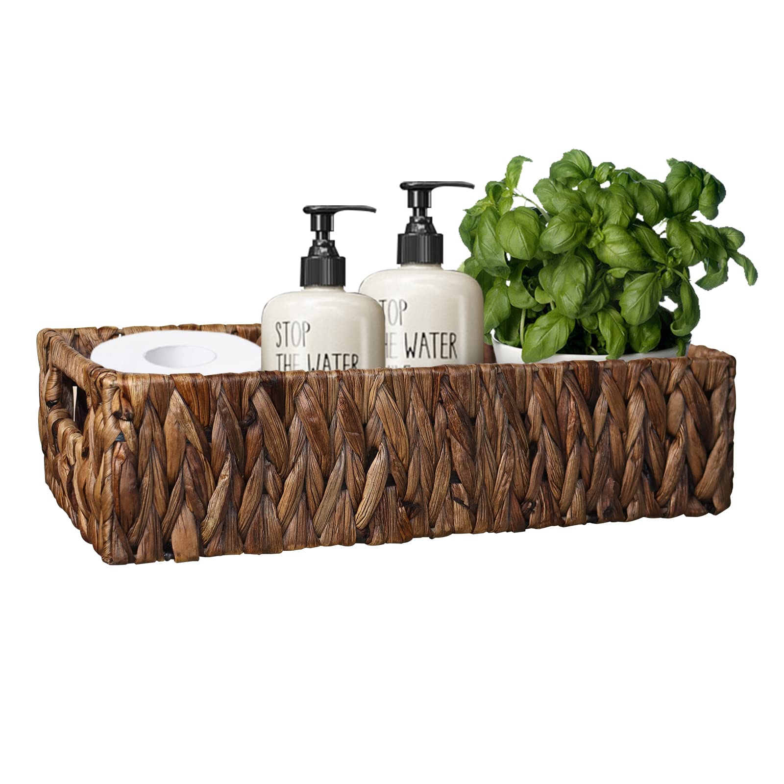 HOSROOME Natural Water Hyacinth Storage Basket - Wicker Organizer for Shelves, Toilet Paper, Closet & Office Desk - Decorative Brown Basket for Bathroom, Bedroom & Entryway - Perfect for Home Organization & Space Saving