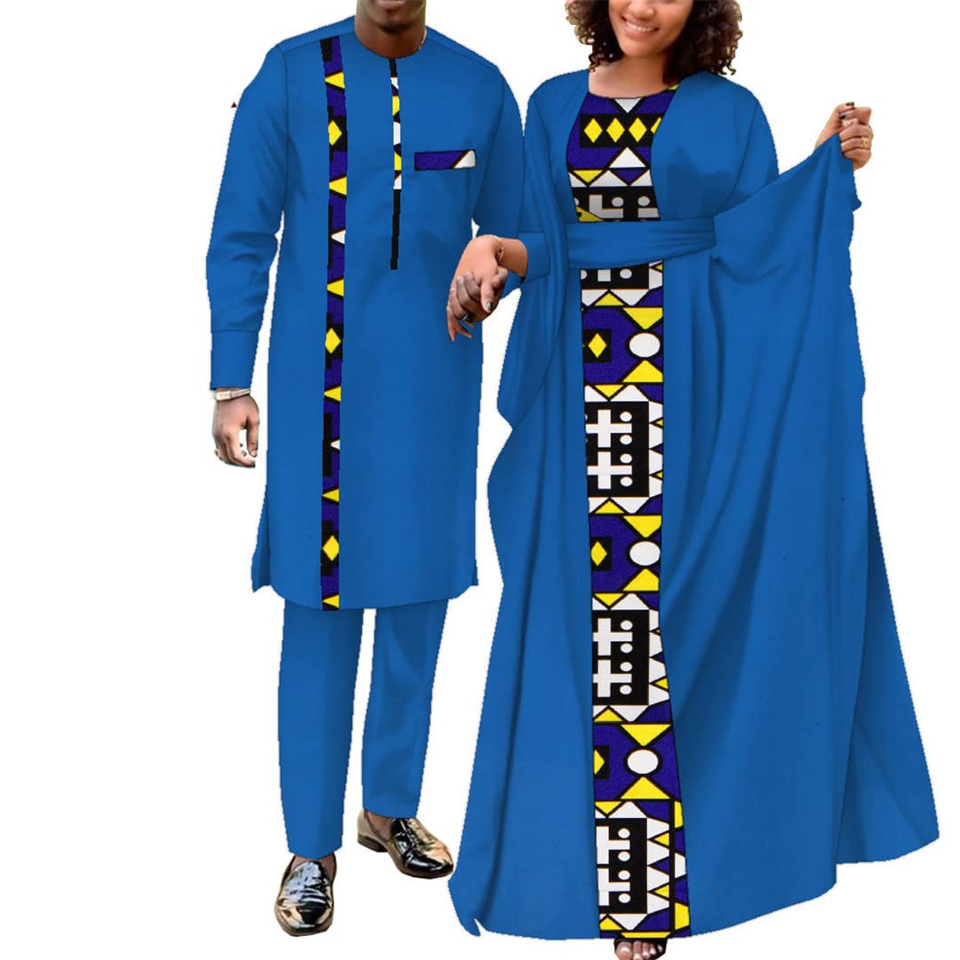 2 Pcs African Print Couple Outfits - Floral Dashiki Suits for Men & Women, Matching Lovers Clothes 5XL - Perfect for Weddings, Parties, and Cultural Celebrations
