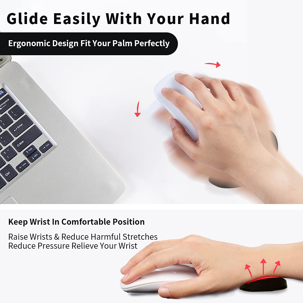 Ergonomic Mouse Wrist Rest Support - 2 Pack Gliding Smooth Palm Rest Pad for Computer Work & Gaming - Comfortable Wrist Cushion for Office, Home & Long Computer Use (Black)