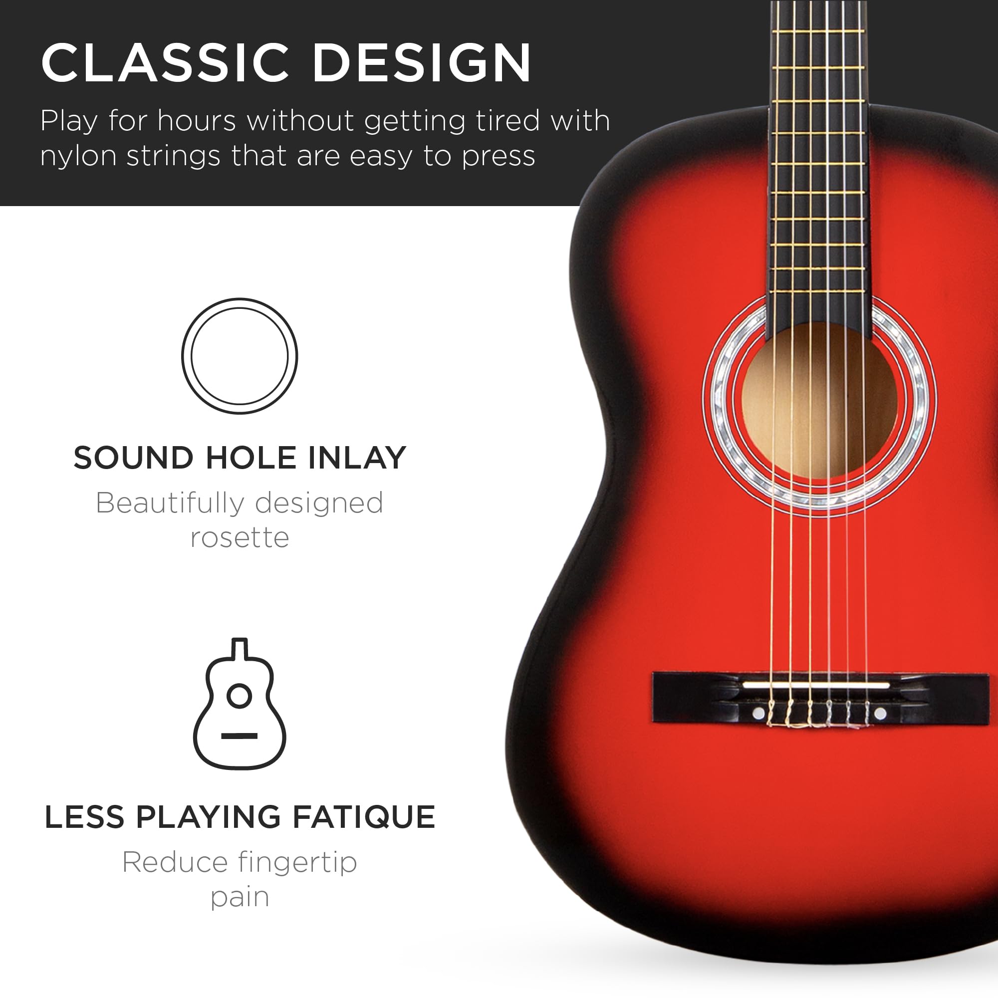 Best Choice Products 38-Inch Beginner Acoustic Guitar Starter Kit with Gig Bag, 6 Picks, Nylon Strings & Strap (Red Burst) - Perfect for Kids, Teens & Adult Beginners Learning Guitar at Home, School or Camp