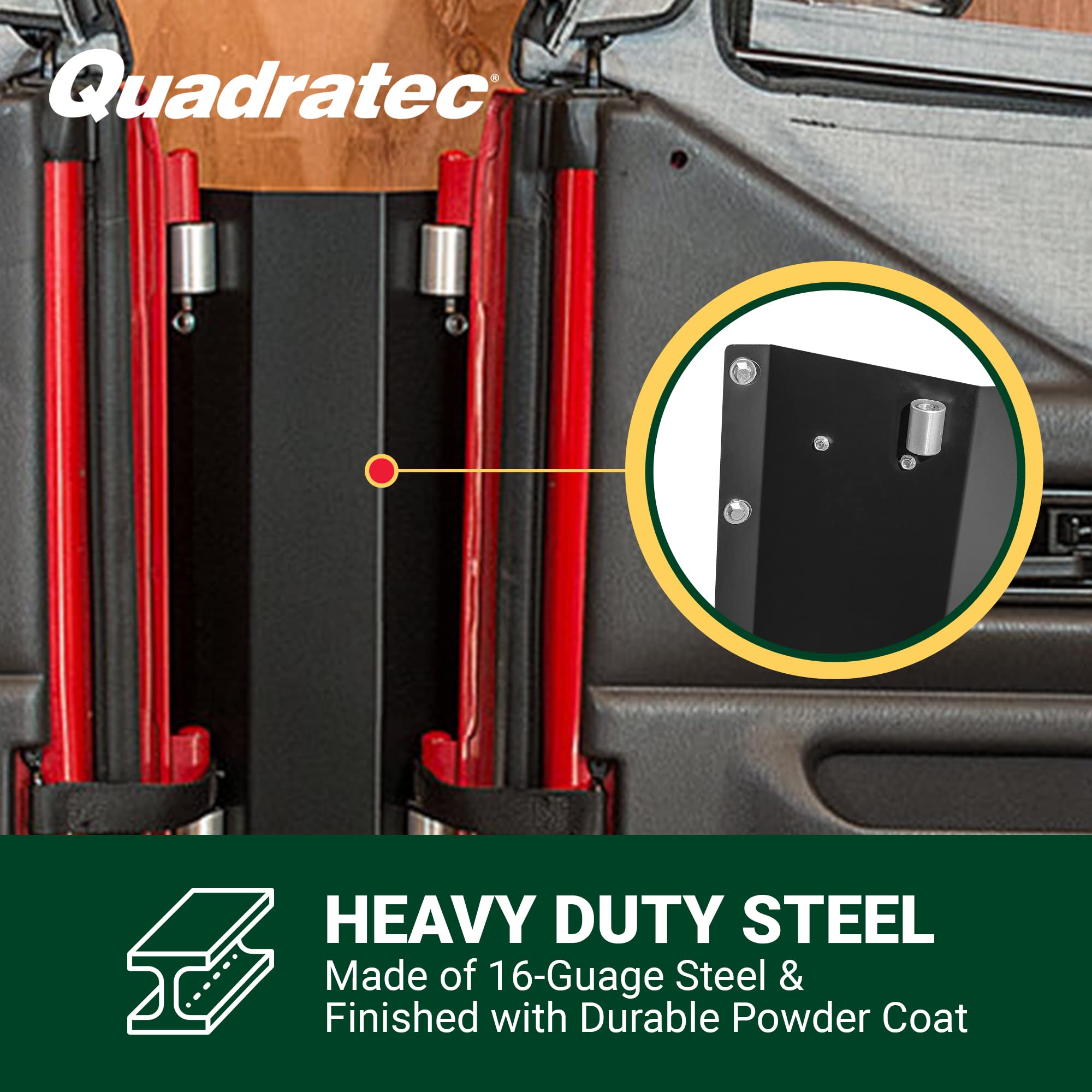 Quadratec Hinge Mounted Jeep Door Storage Hanger - Fits Jeep Wrangler & Gladiator (1976-2023 Models) CJ YJ TJ LJ JK JL - Garage Wall Organizer for Jeep Doors - Perfect for Off-Road Storage & Space Saving in Garages