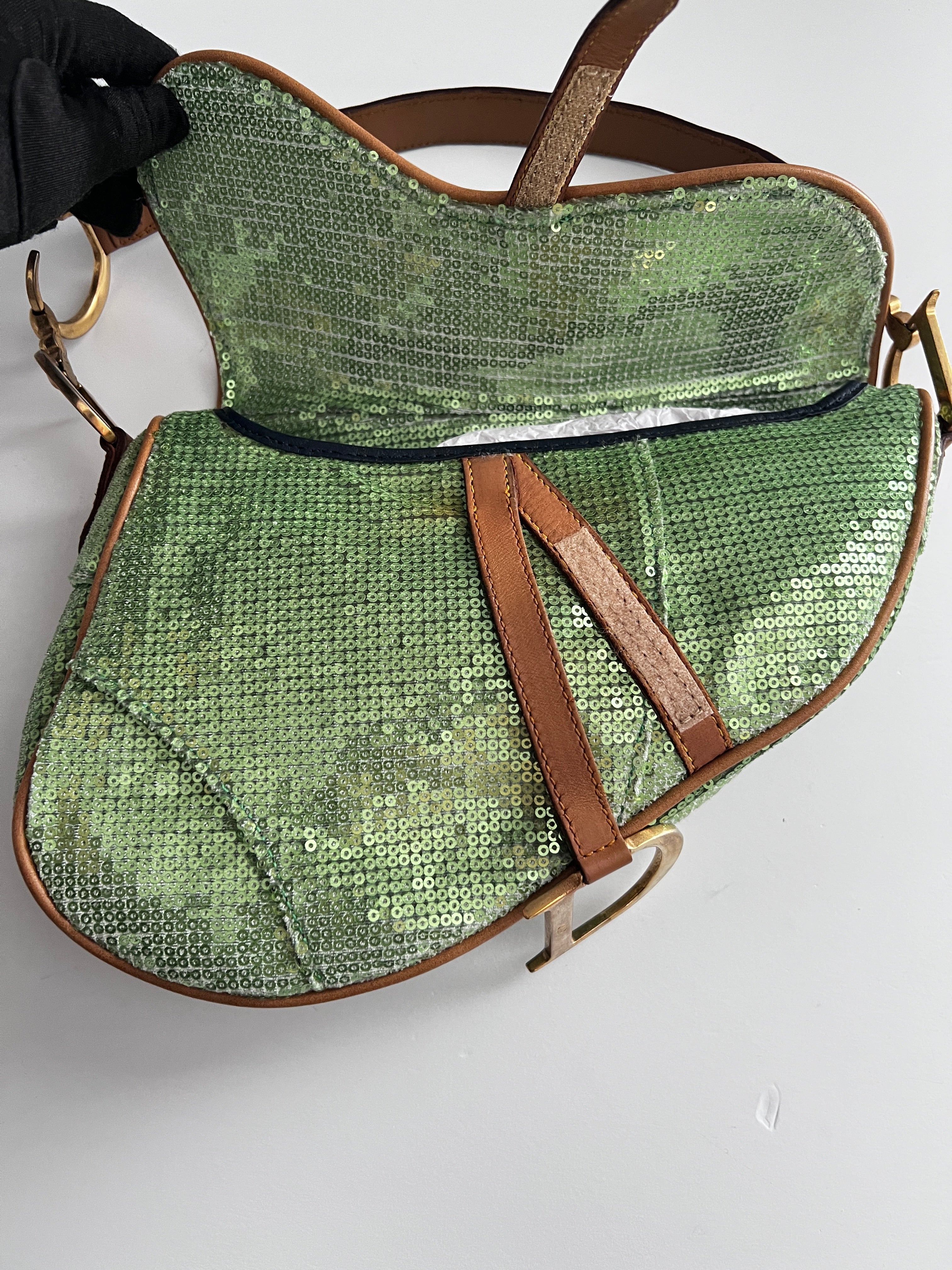 Dior Green Sequin Saddle Bag - Luxury Designer Handbag for Women | Perfect for Parties, Weddings & Evening Events