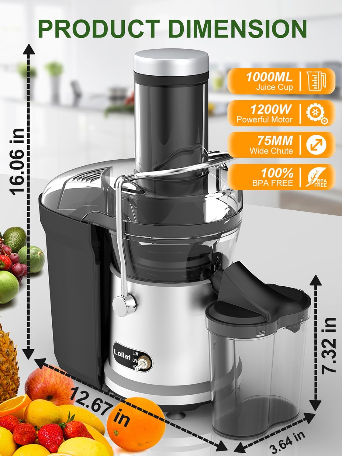 1200W High-Speed Juicer Machine with 3