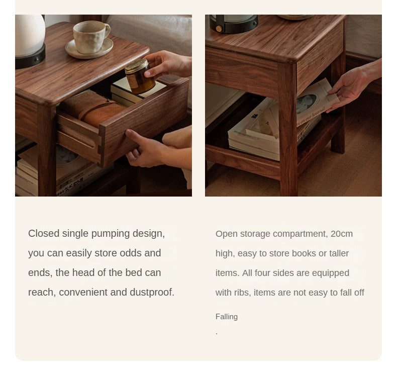 Solid Black Walnut and Ash Wood Nightstand with 2 Drawers - Stylish Bedside Storage Cabinet for Bedroom, Living Room, or Office