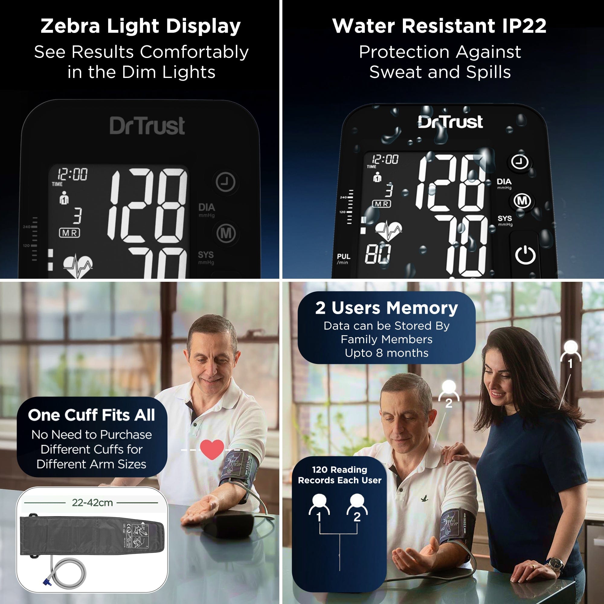 Dr Trust USA IntelliTrack Dual Fully Automatic Talking Blood Pressure Monitor with USB & Battery Power - Accurate Digital BP Machine for Home Use (Black) - Ideal for Daily Health Tracking & Senior Care