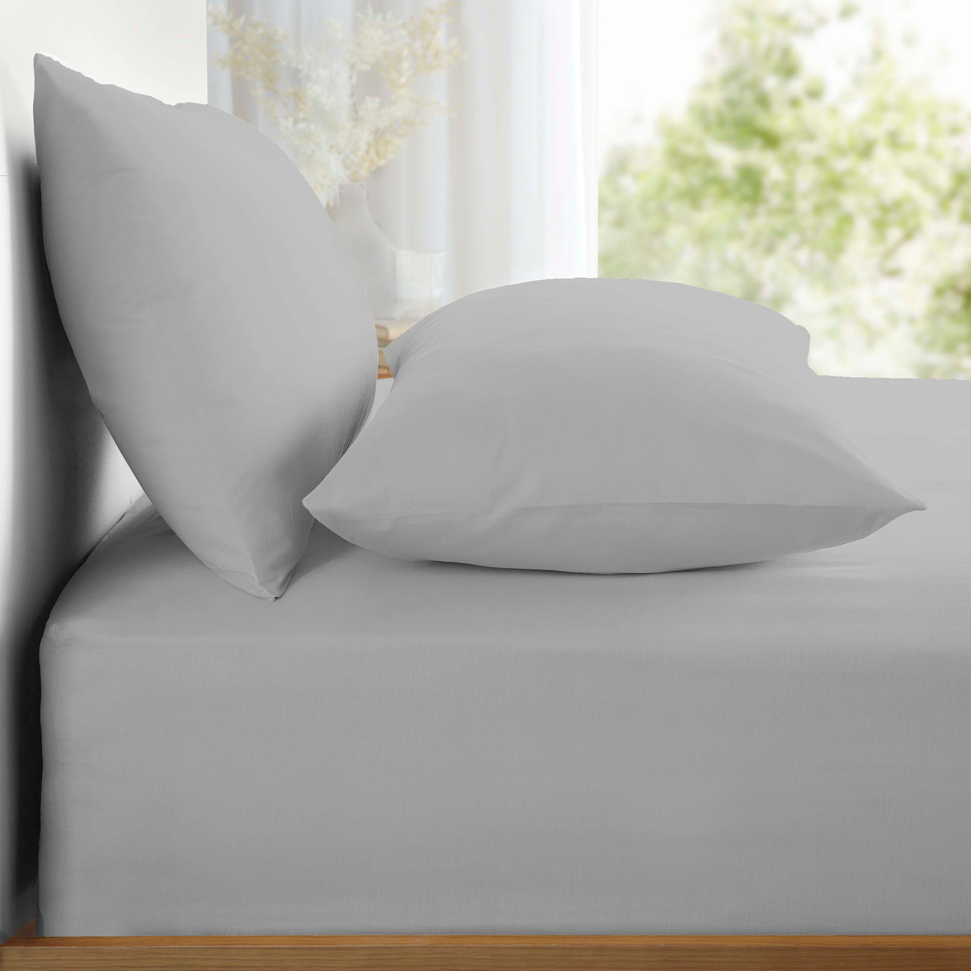 Appletree 100% Pure Cotton Fitted Bed Sheet - 28cm Deep Pocket, Silver Gray - Soft & Breathable for Queen Size Beds, Perfect for Home, Hotel & Guest Room Use