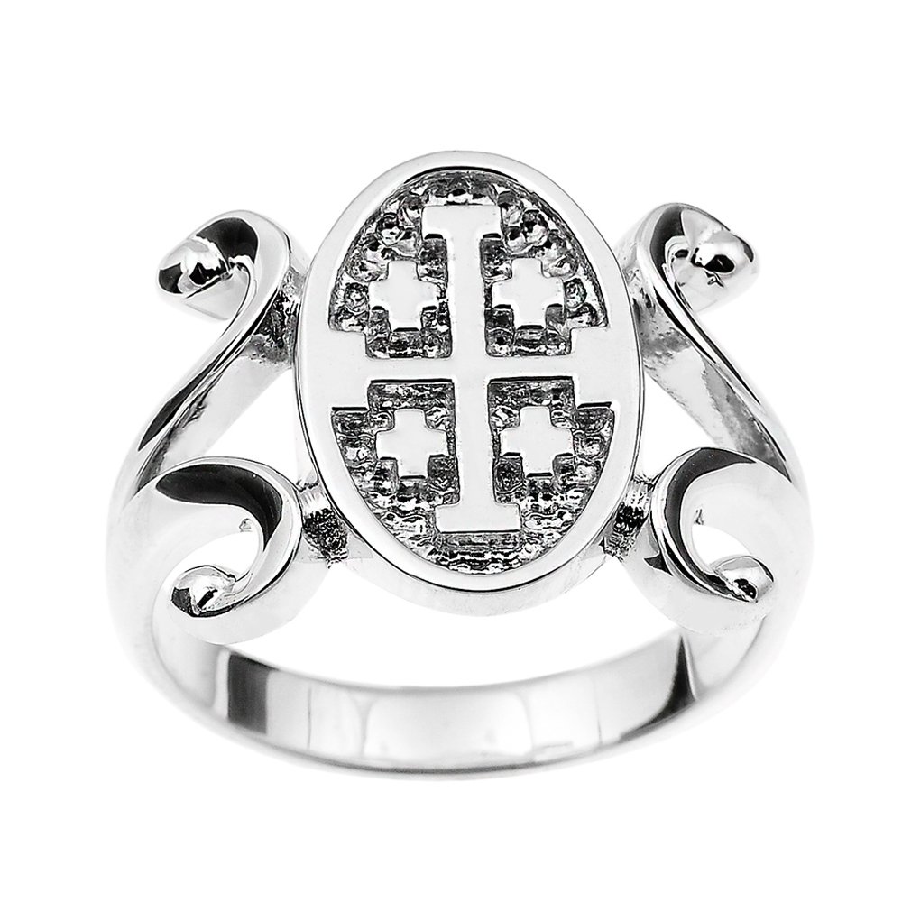 10k White Gold Jerusalem Cross Ring for Women - Religious Jewelry by FDJ - Perfect for Church, Weddings & Spiritual Gifts