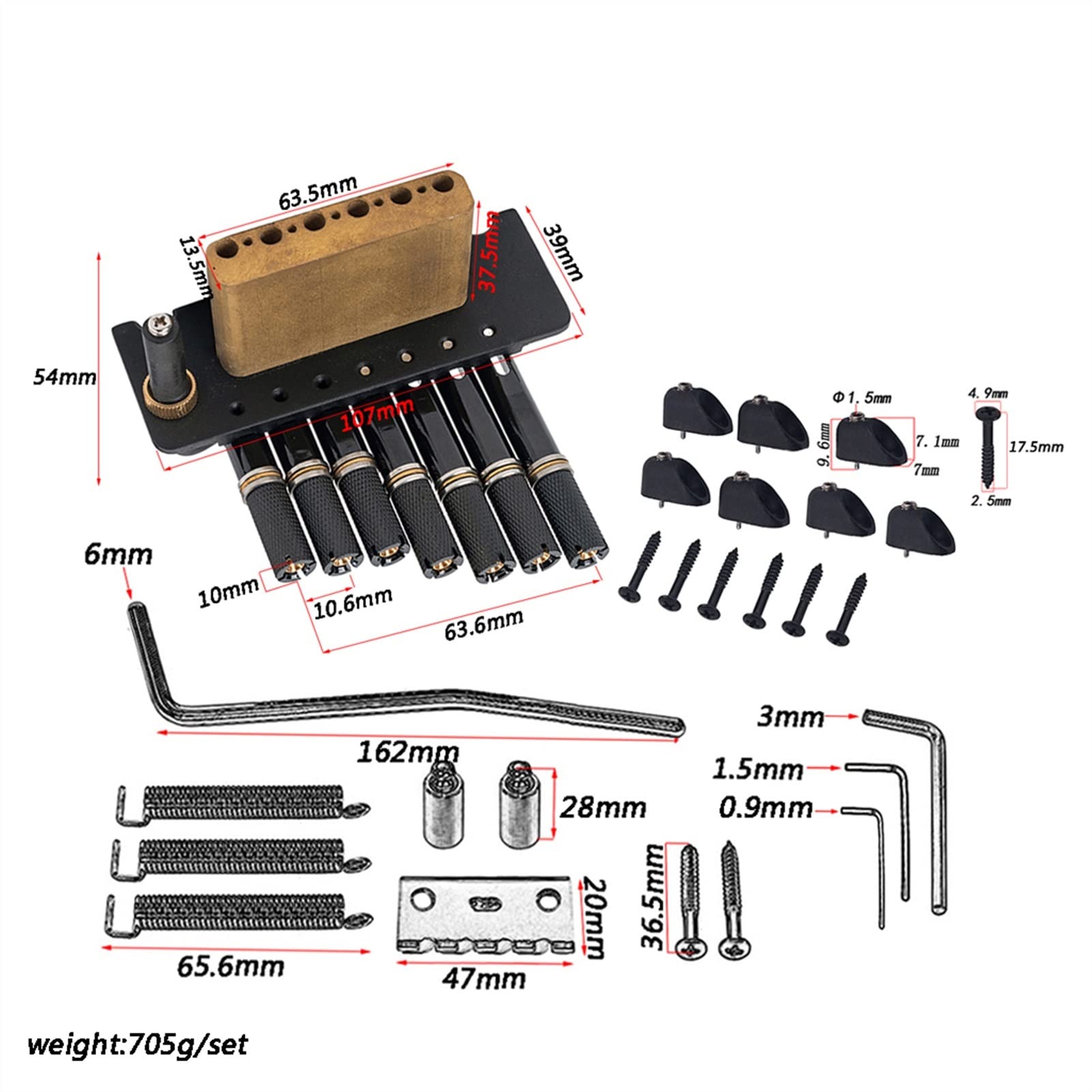 6 or 7 String Headless Guitar Fanned Fret Tremolo Bridge - Black Electric Guitar Tailpiece Replacement | Perfect for Extended Range & Progressive Metal Music Scenes