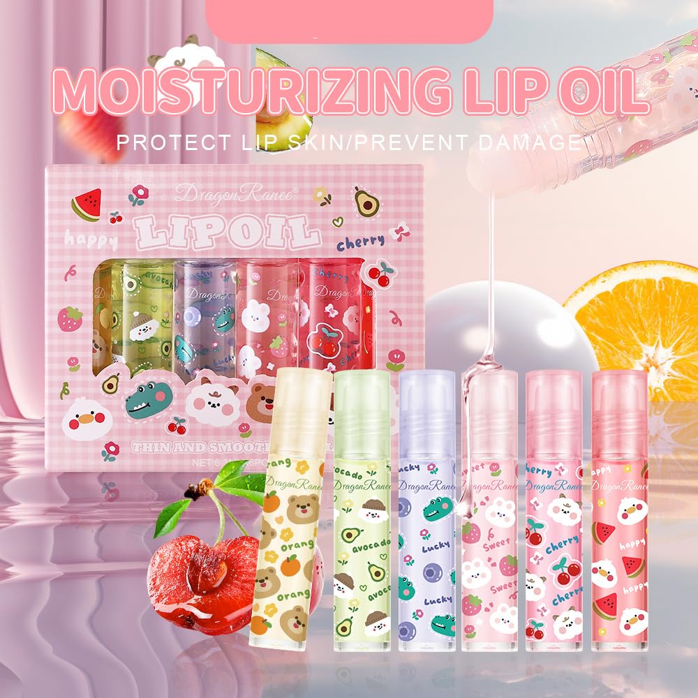 Sitovely 6PCS Roll On Lip Gloss Set - Fruity Flavored Nourishing Lip Oil with Rolling Ball, Hydrating Lip Balm & Clear Lip Glow for Moisturizing Lip Care (Clear, Medium) | Perfect for Daily Makeup, Gift Giving & On-The-Go Lip Hydration