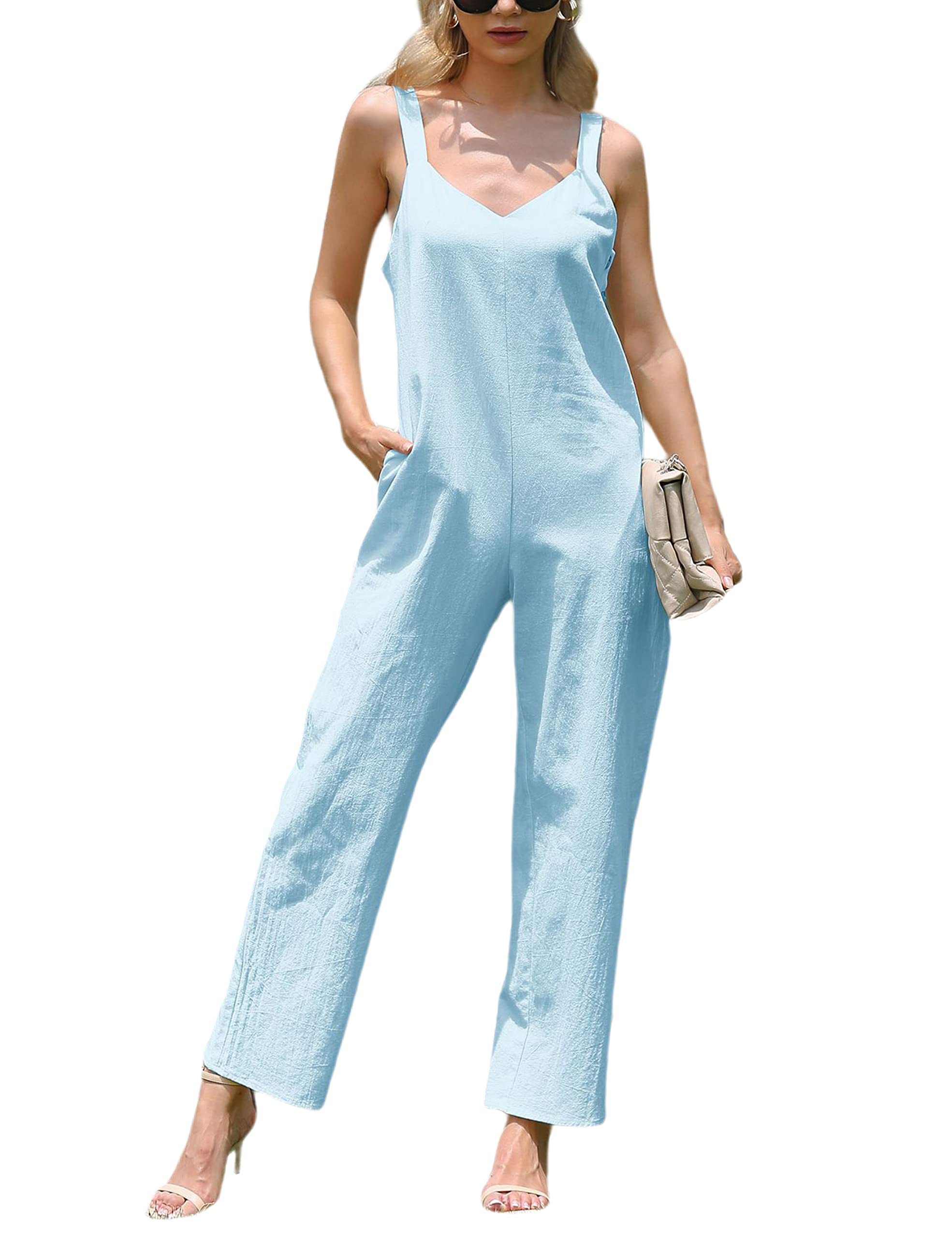 Fiona Jolin Women's Wide Leg Tank Jumpsuit - Sleeveless Button Down Long Romper for Summer | Casual Outfit, Beach Wear & Vacation Essentials