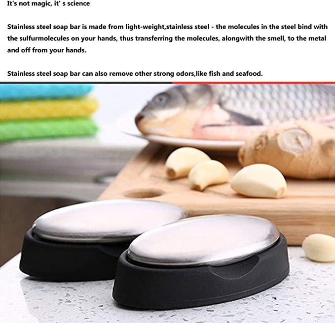 Premium Stainless Steel Odor Eliminator Bar - Remove Onion, Garlic & Fish Smells from Hands - Kitchen Deodorizing Soap with Holder for Fresh & Clean Cooking Experience