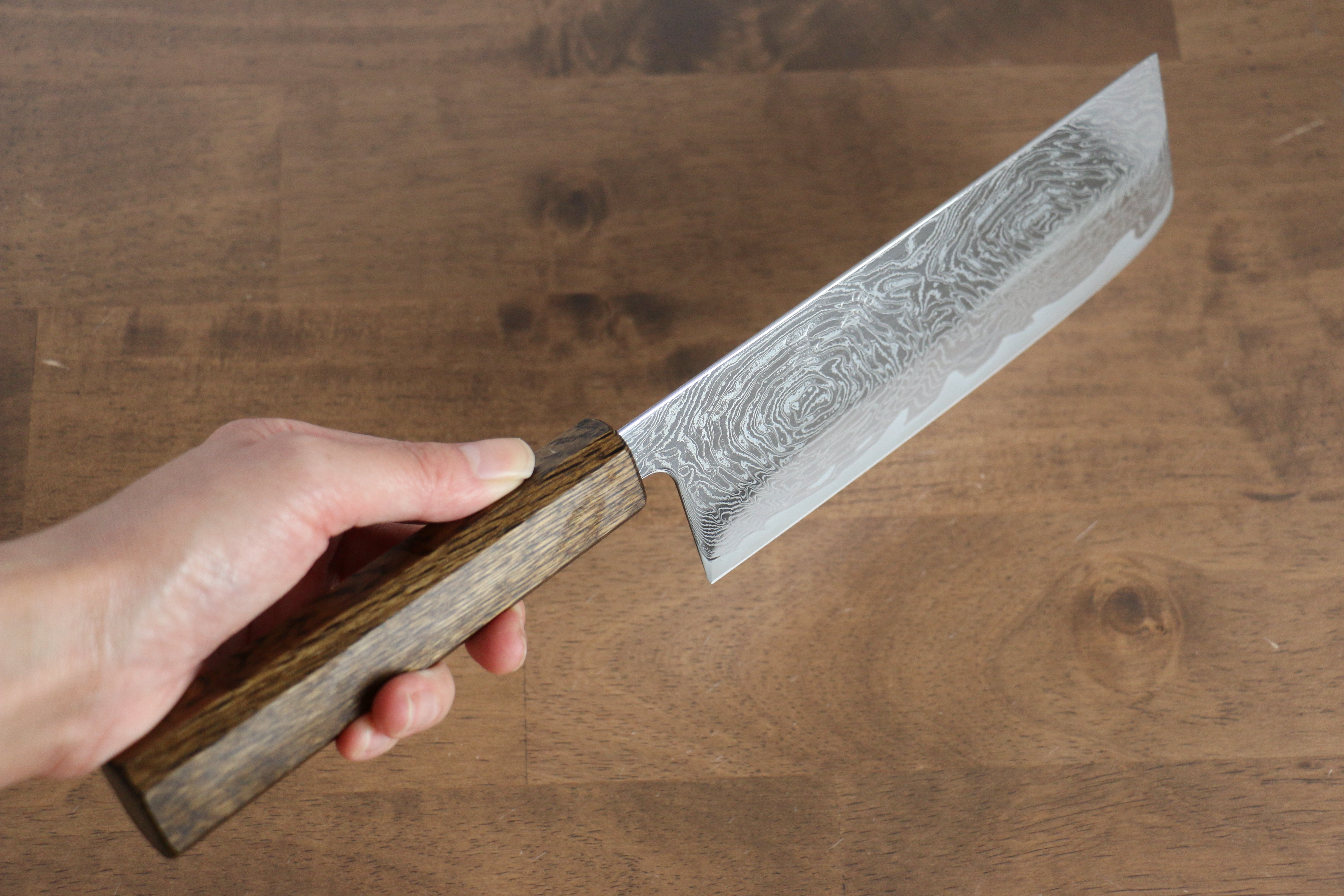 Premium Seisuke Nami AUS10 Damascus Nakiri Knife 170mm - Japanese Mirrored Finish with Oak Handle - Perfect for Sushi, Vegetables & Precision Cutting