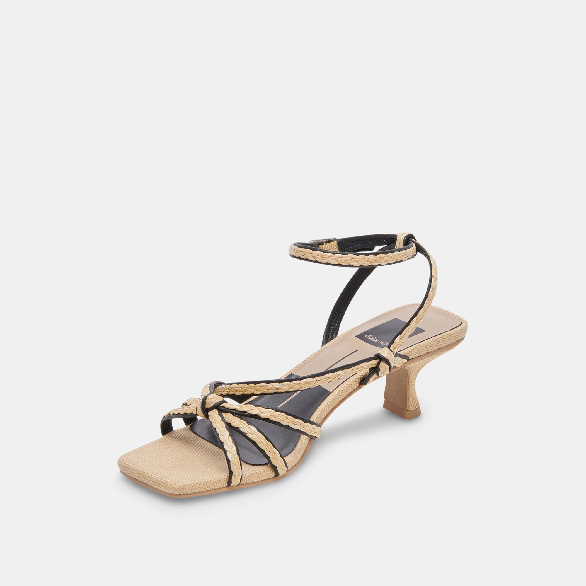 BEV Braided Wide Heel Sandals for Women - Black & Natural Jute - Comfortable Summer Shoes for Beach, Vacation, and Casual Outings