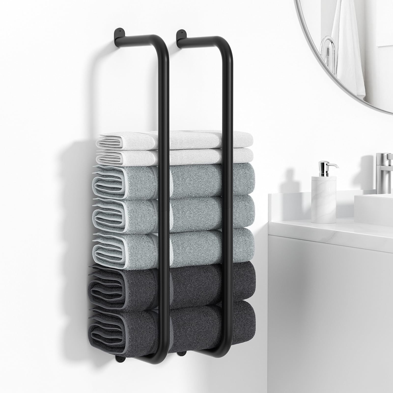 Stainless Steel Wall Mounted Towel Rack Holder for Bathroom - Holds 5 Large Rolled Towels - 22.78 Inch Black Matte Finish - Perfect for Spa, Gym & Luxury Home Decor