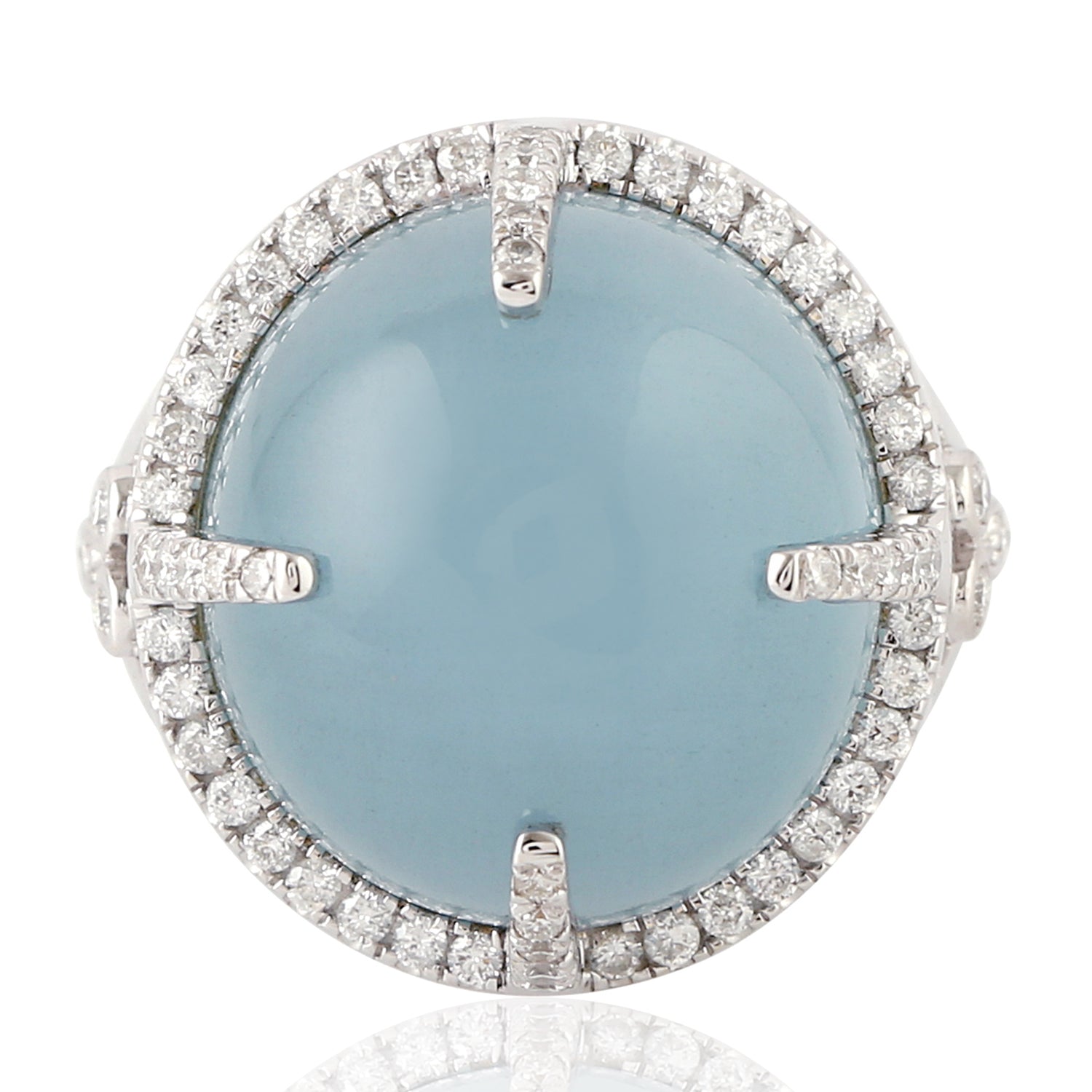 18K White Gold Aquamarine Gemstone Pave Diamond Cocktail Ring for Women - Elegant Evening Wear, Bridal Jewelry & Special Occasion Gift