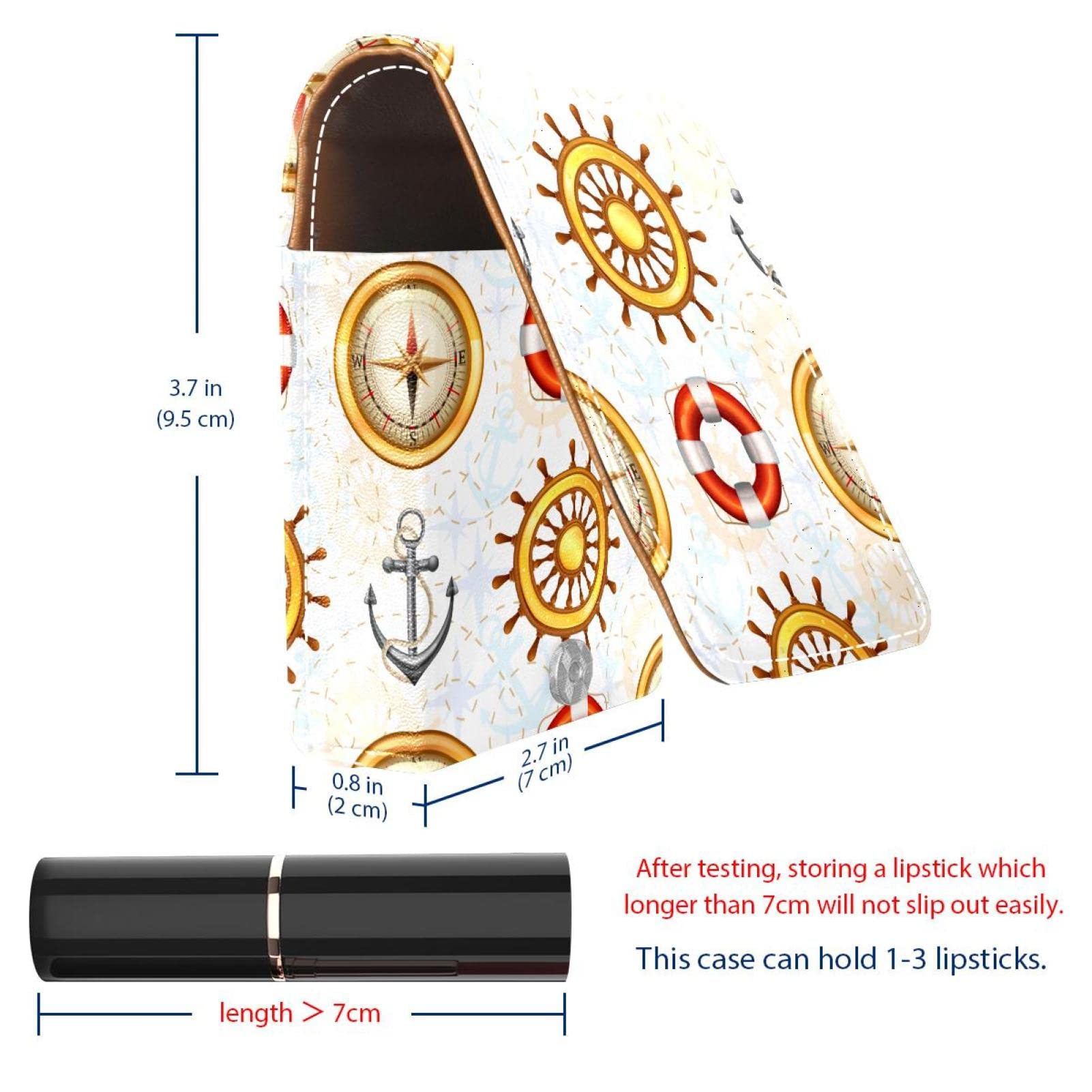 Personalized Lipstick Case - Portable Makeup Bag & Cosmetic Pouch Organizer with Nautical Compass Ship Anchor Design | Perfect for Travel, Daily Use & Gift Giving