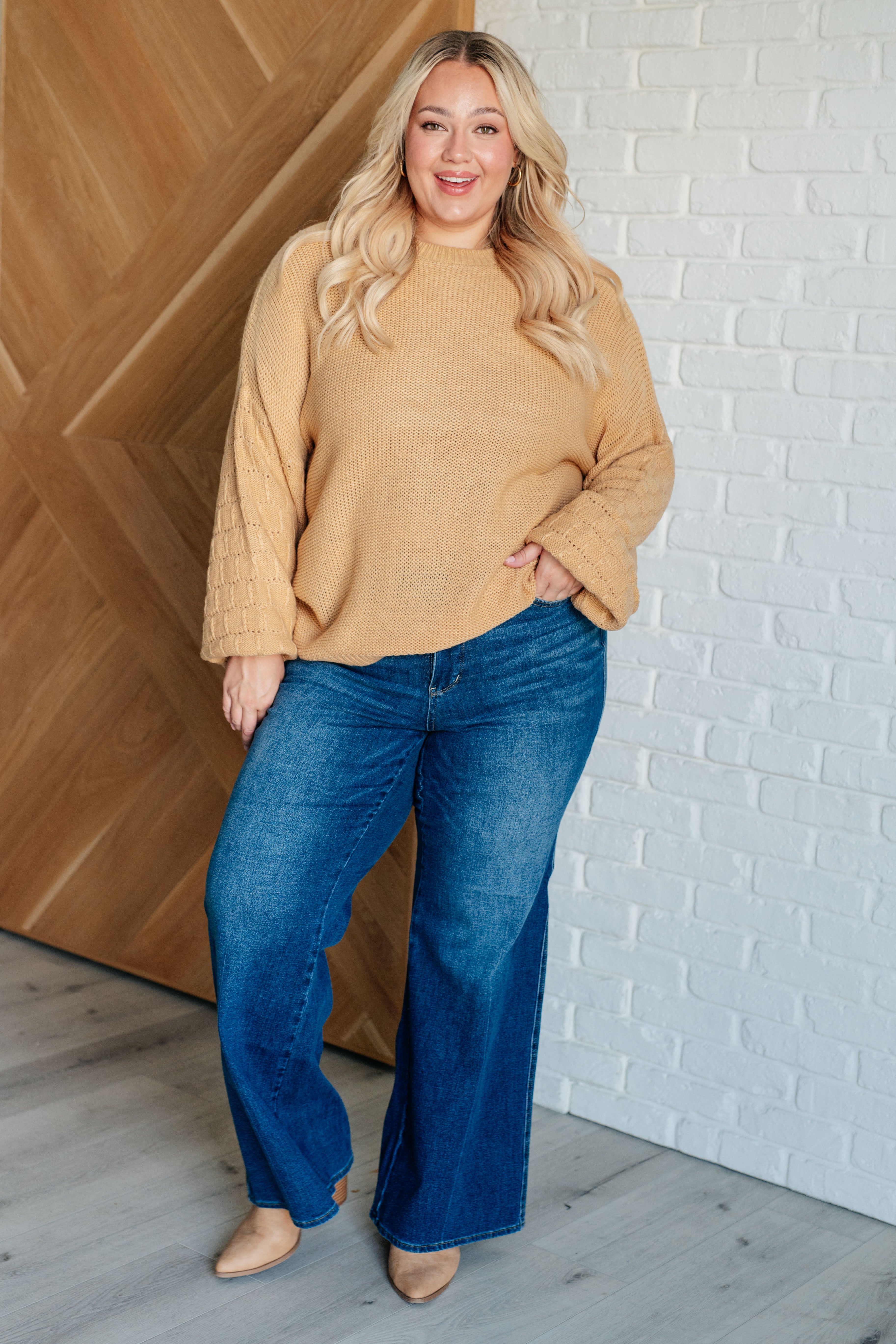 Bubbly Personality Bubble Sleeve Sweater in Wheat - Trendy Knit Pullover for Women | Perfect for Fall Outfits, Date Nights & Cozy Coffee Dates