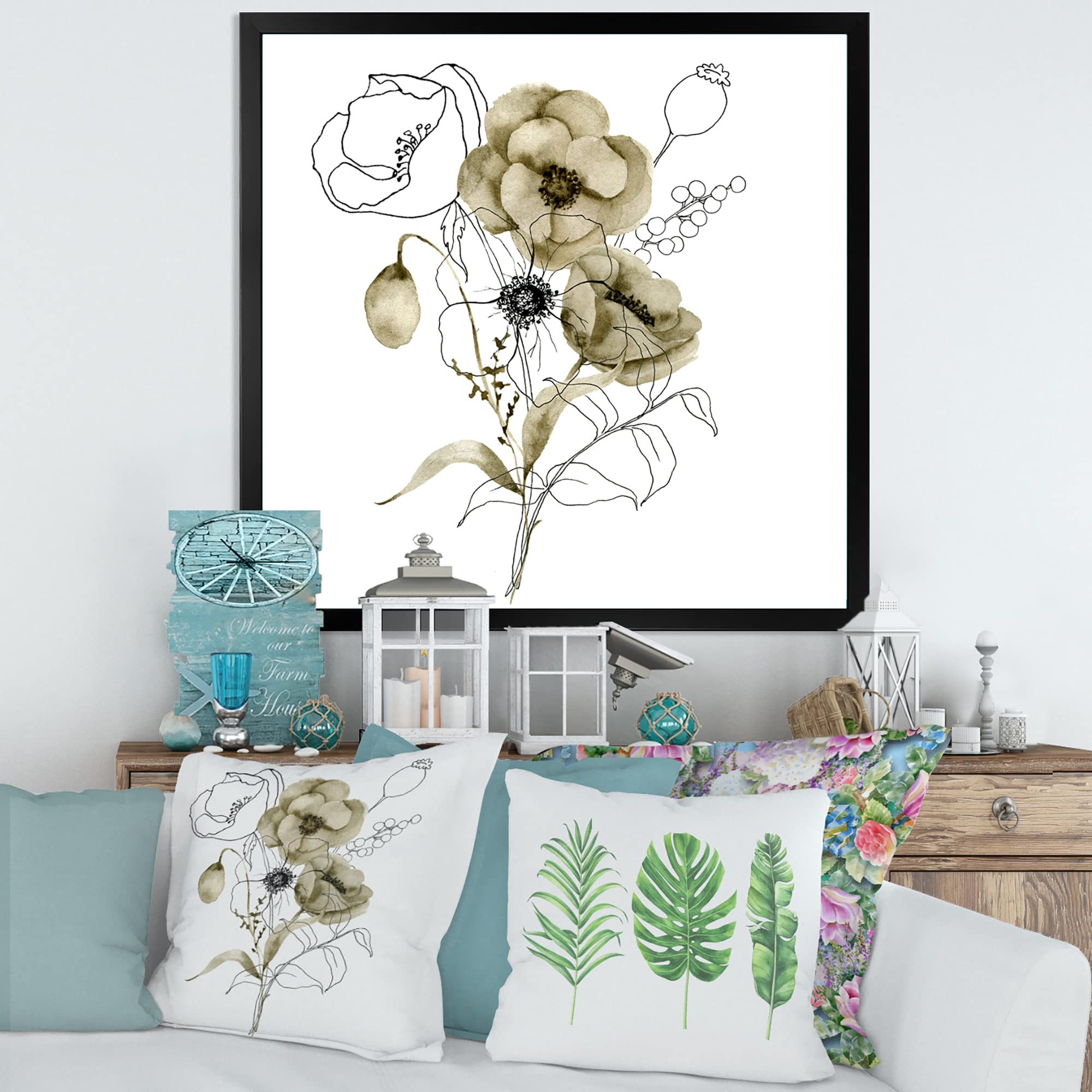 Anemone Bouquet with Eucalyptus Branches - Traditional Framed Wall Art for Living Room, Bedroom & Office Decor | Floral Home Decor
