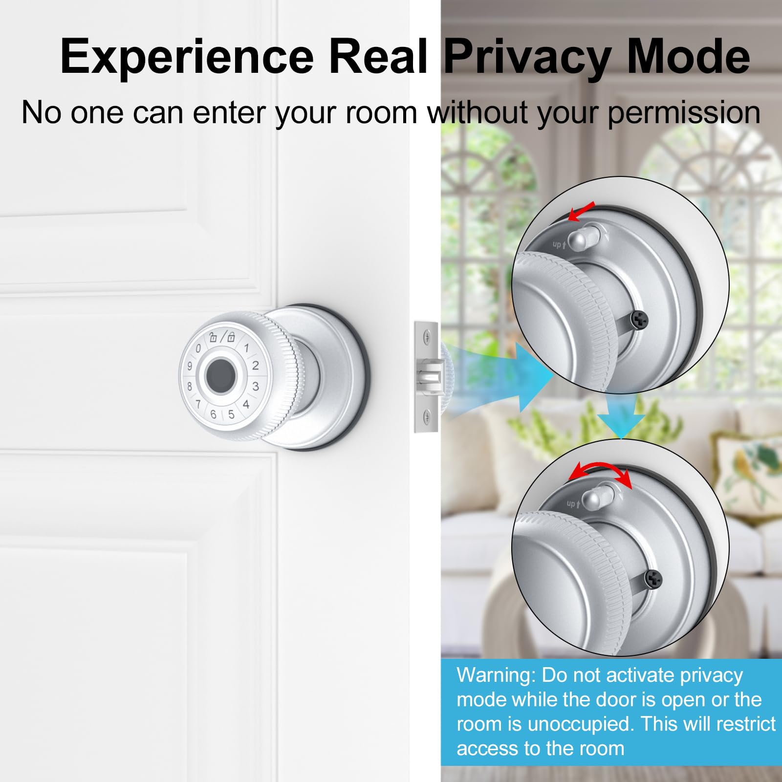 4-in-1 Smart Door Knob with Fingerprint, Keypad & App Control - Auto Lock & Privacy Mode - Secure Entry for Homes, Offices & Garages (Silver, 1 Pack) - Perfect for Smart Home Security & Keyless Access