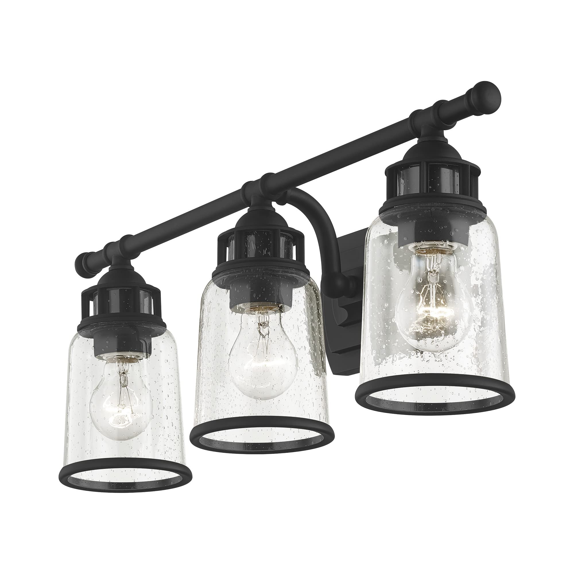 Livex Lighting 10513-04 3-Light Black Bathroom Vanity Light Fixture - Perfect for Modern Bathroom Decor and Makeup Area Lighting