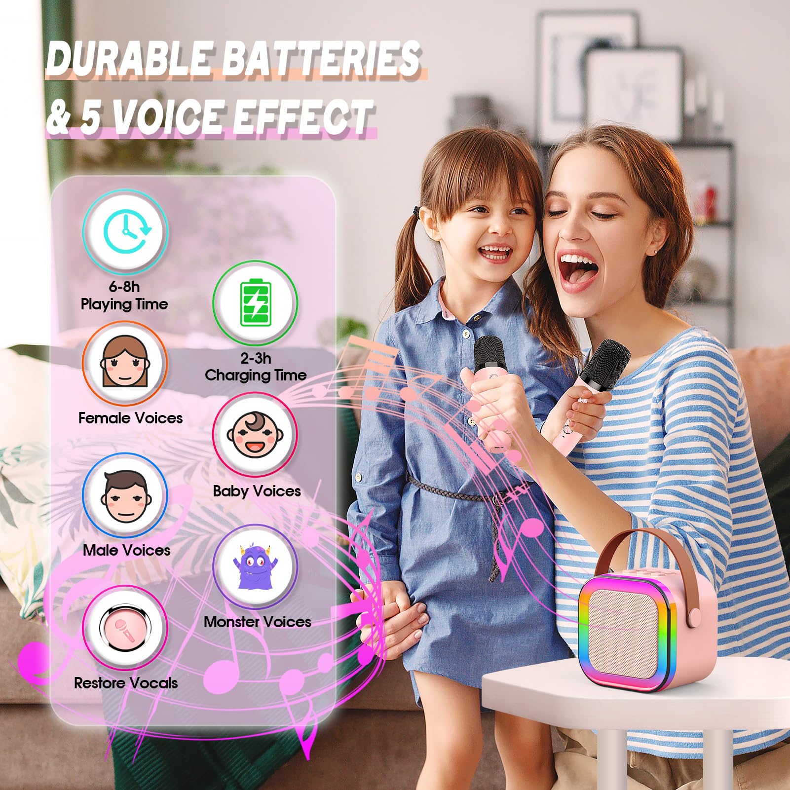 Gralal Wireless Karaoke Microphone for Kids - Dual Mic Set with Built-in Speaker, Best Gift Toy for Boys & Girls Ages 3-12 - Fun Singing Microphone for Children's Parties, Family Gatherings & Home Entertainment