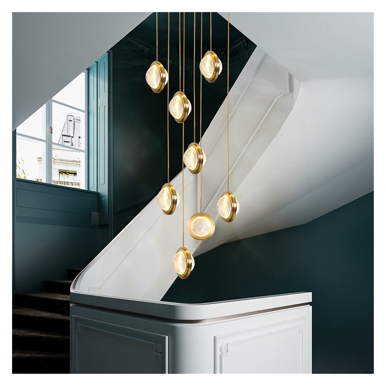 Crystal LED Chandelier - 7-Light Rectangle Pendant Lighting Fixture with Meteoric Shower Design for Living Room, Dining Room & Staircase | Warm White Indoor Ceiling Light | Modern Home Decor Lighting
