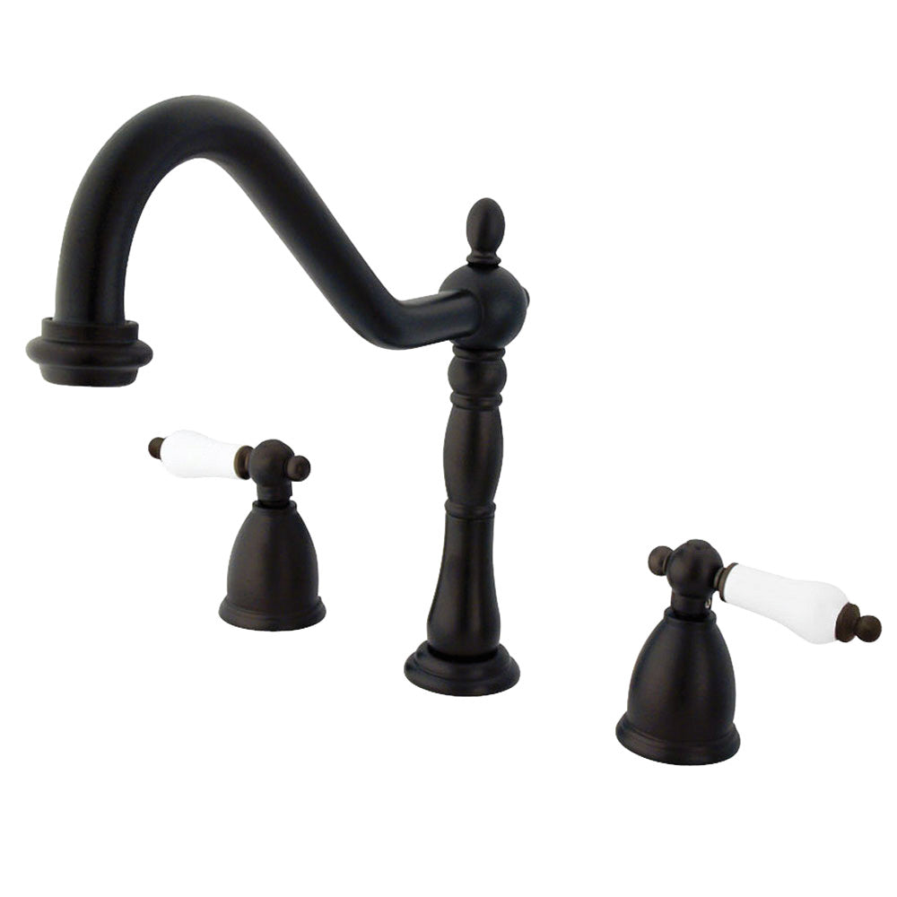 Kingston Brass KB1796PLLS Widespread Kitchen Faucet - Polished Brass Finish, High Arc Spout, Dual Handle Design for Modern Kitchens | Perfect for Cooking, Washing Dishes & Filling Pots