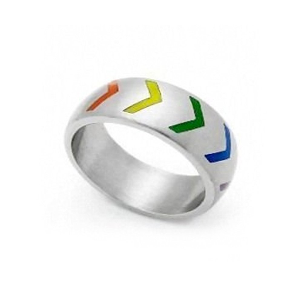 Rainbow Pride Stainless Steel Ring with Enamel - LGBTQ+ Tire Style Jewelry for Men & Women - Perfect for Pride Parades, Weddings, and Everyday Wear