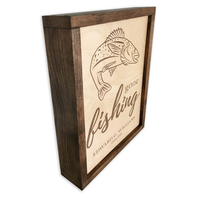 Handcrafted Wooden Wall Mounted Fishing Themed Cremation Urn Plaque - Memorial Keepsake for Loved Ones | Perfect for Home Memorial, Cabin Decor & Outdoor Tribute Display