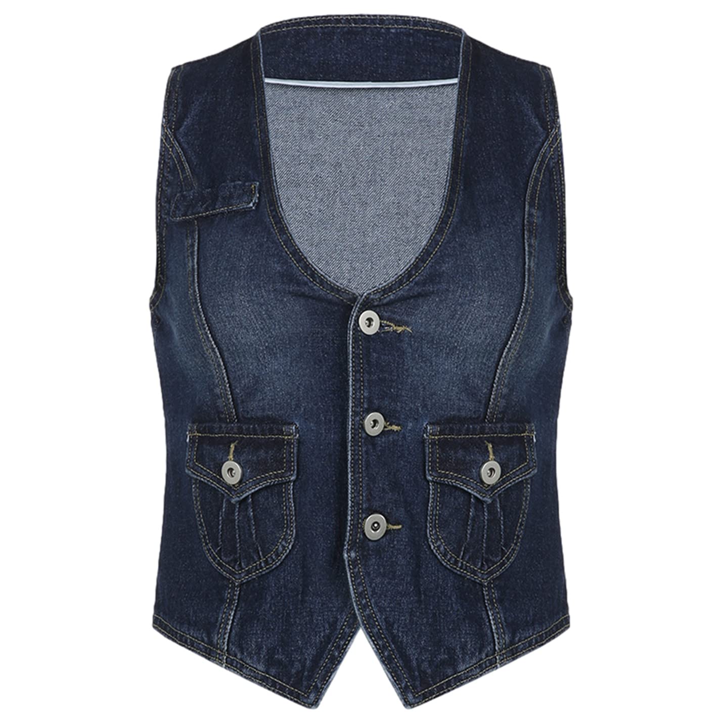 Peaceglad Women's Denim Vest - Sleeveless V-Neck Button Down Jean Jacket with Pockets | Casual Outfits, Layering & Spring/Summer Fashion