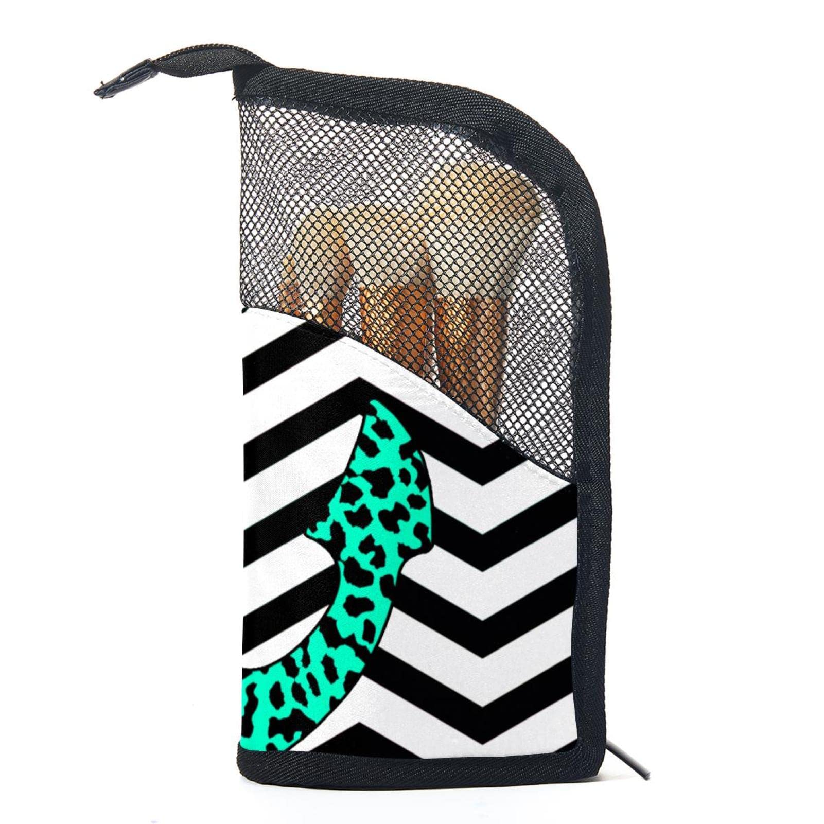 Premium Makeup Brush Organizer Bag with 12 Brushes - Leopard Anchor Wave Stripes Design | Portable Cosmetic Brush Holder Case for Travel & Home Storage | Perfect for Makeup Artists & Beauty Enthusiasts