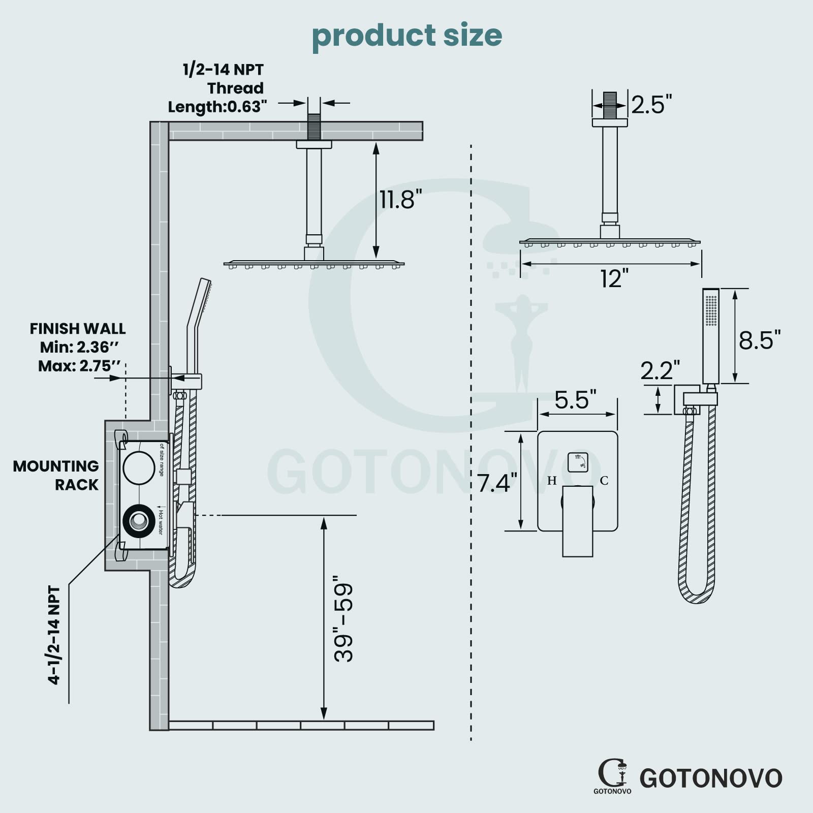Gotonovo Luxury 12 Inch Rain Shower System - High Pressure Ceiling Mount Shower Head with Handheld Spray, Polish Chrome Finish, Dual Function Combo Set (Includes Rough-in Valve & Shower Trim) - Perfect for Master Bathroom, Spa-Like Shower Experience & Modern Home Renovation