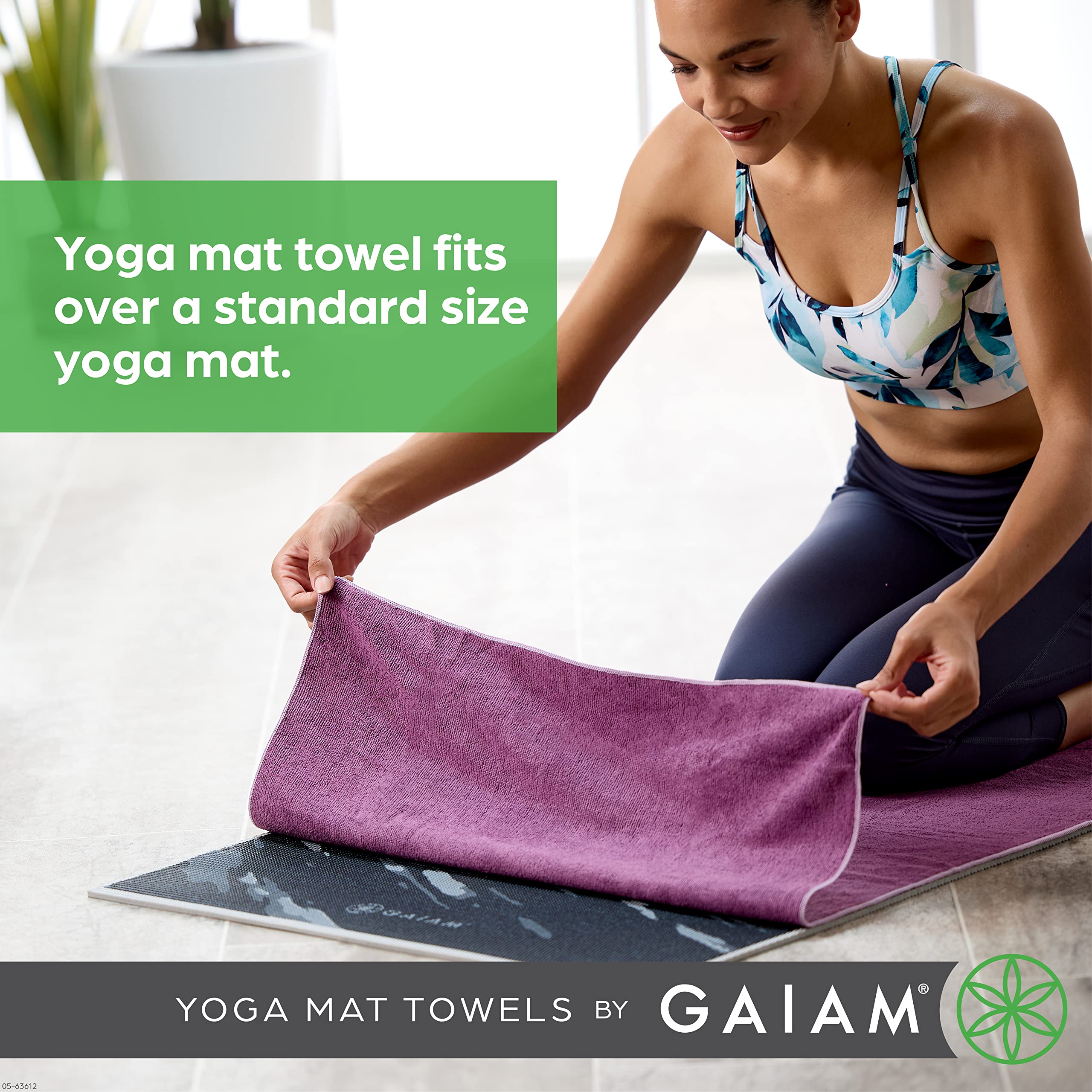 Gaiam Non-Slip Microfiber Yoga Mat Towel for Hot Yoga & Bikram - Perfect for Sweat Absorption & Grip During Intense Workouts