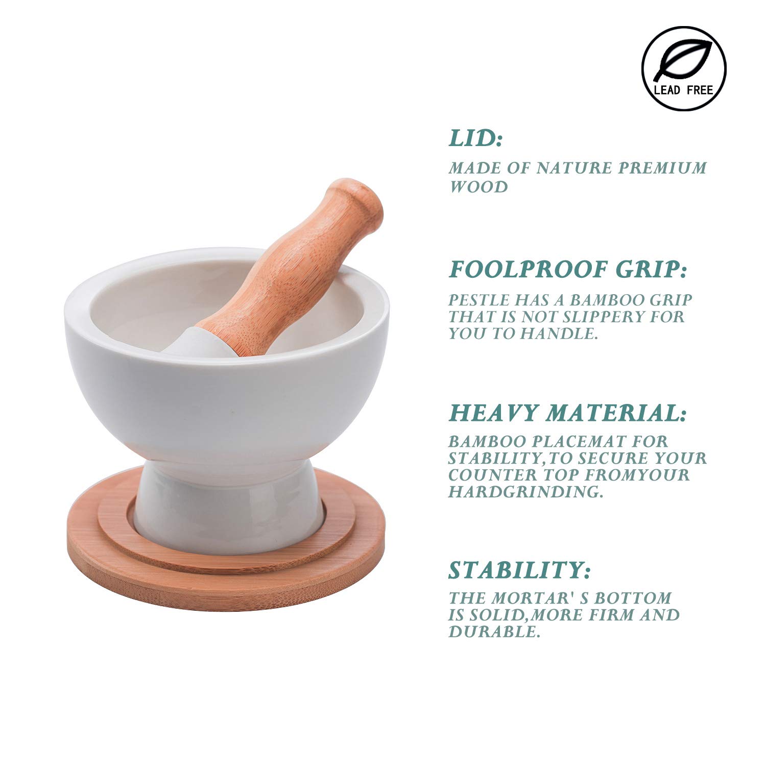 Premium Porcelain Mortar and Pestle Set - Spice Grinder, Herb Crusher, Pill Crusher & Pesto Maker - Non-Slip Base - Perfect for Guacamole, Seasonings & Paste - Ideal Kitchen Gift for Cooking Enthusiasts