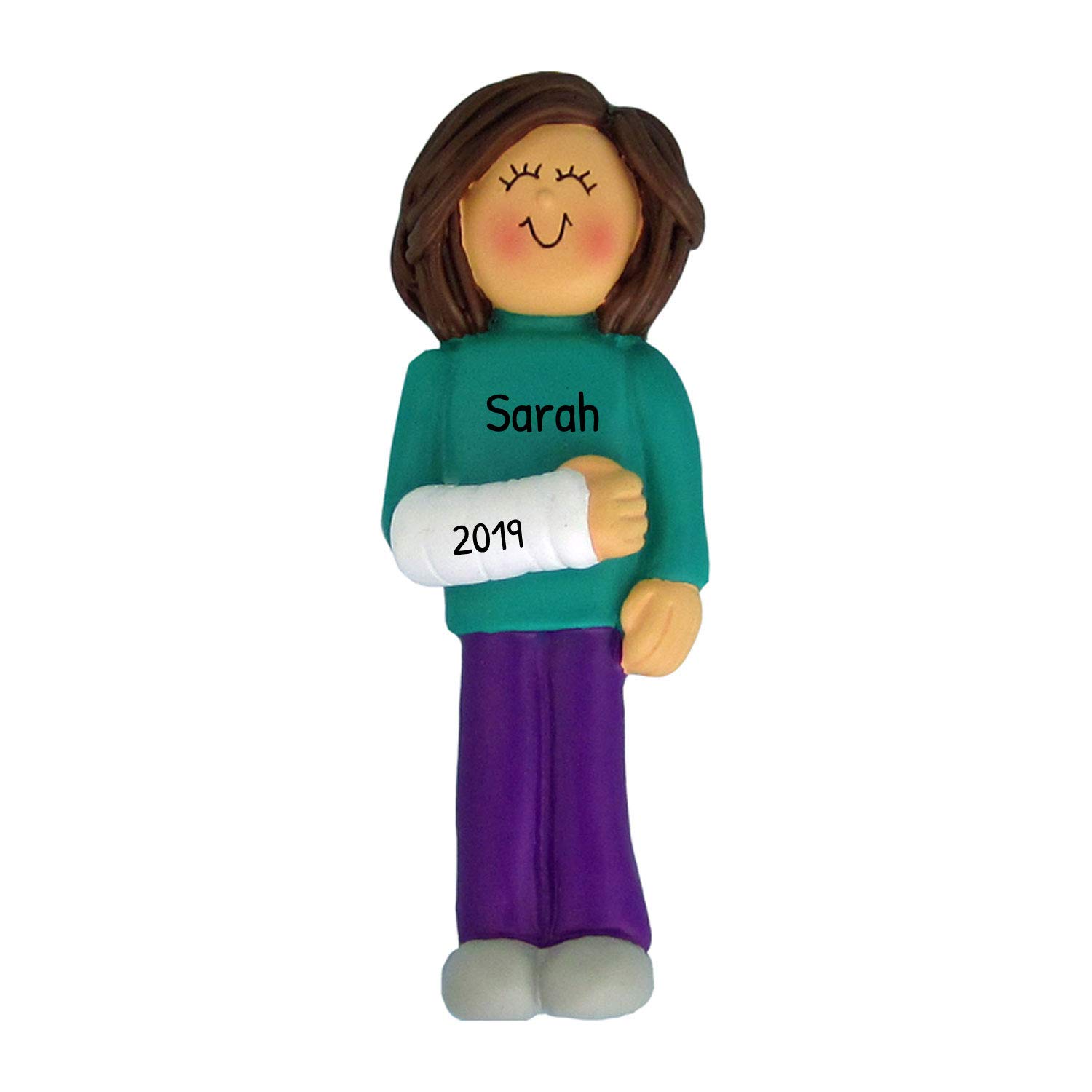 2024 Personalized Broken Arm Christmas Ornament - Brunette Girl Arm Cast Keepsake | Get Well Soon Gift for Kids, Medical Injury Recovery Present | Perfect for Holiday Decor, Hospital Cheer Up & Cast Signing Parties