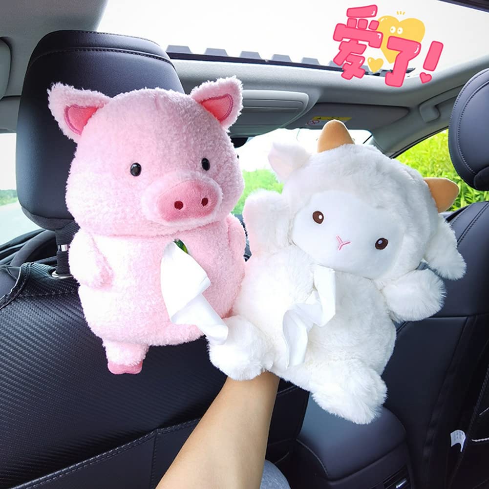 SEADEAR Car Tissue Box Holder - Cute Cartoon White Sheep Design for Paper Facial Tissues | Decorative Napkin Storage Box for Car, Home, Bathroom & Office Use | Perfect Gift for Baby Nursery & Farmhouse Decor