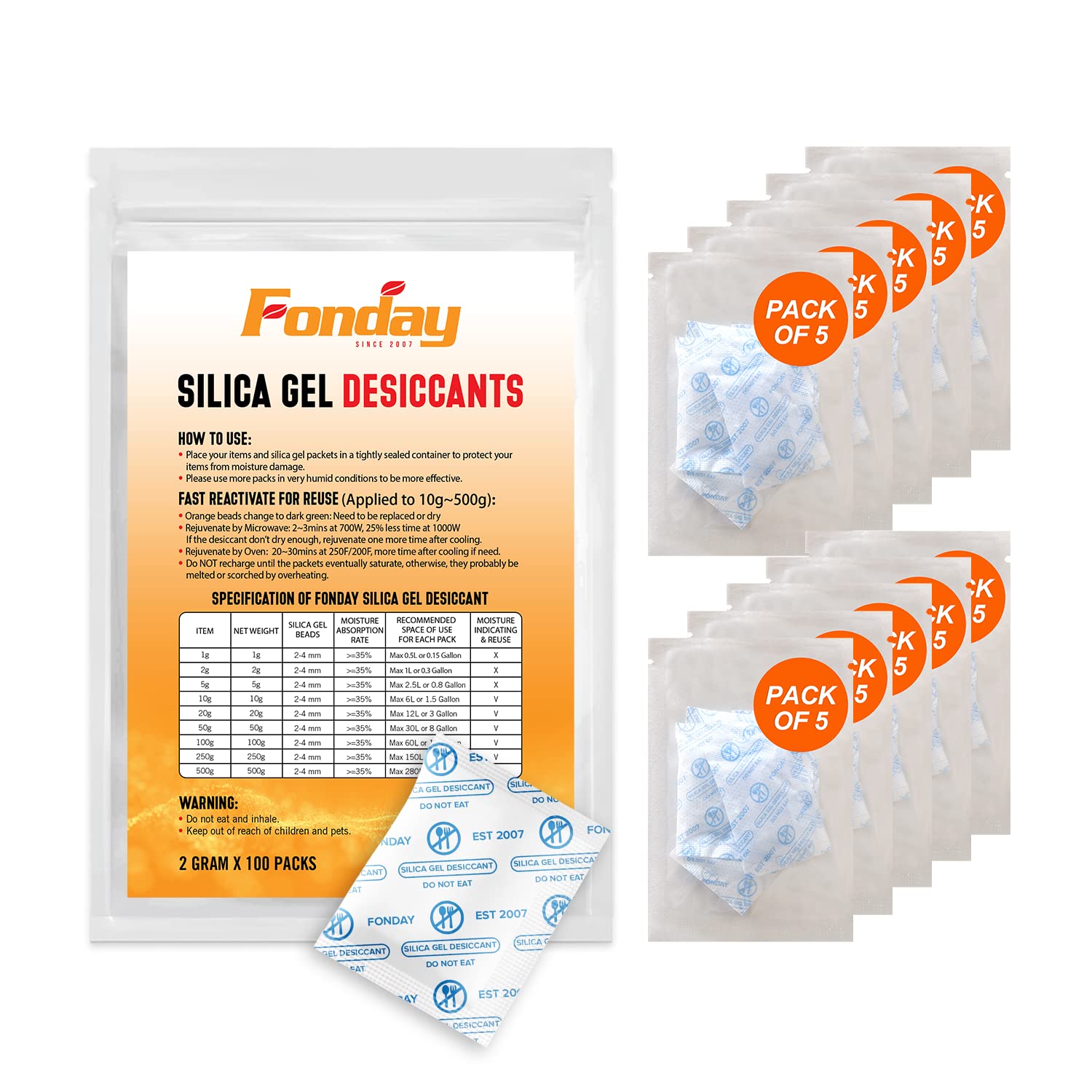 2 Gram [100 Packets] Food Grade Silica Gel Desiccant Packs - Moisture Absorber for Storage, Closet, Shoes & Travel | Bulk Silica Gel Packets for Dehumidifying & Protecting Valuables