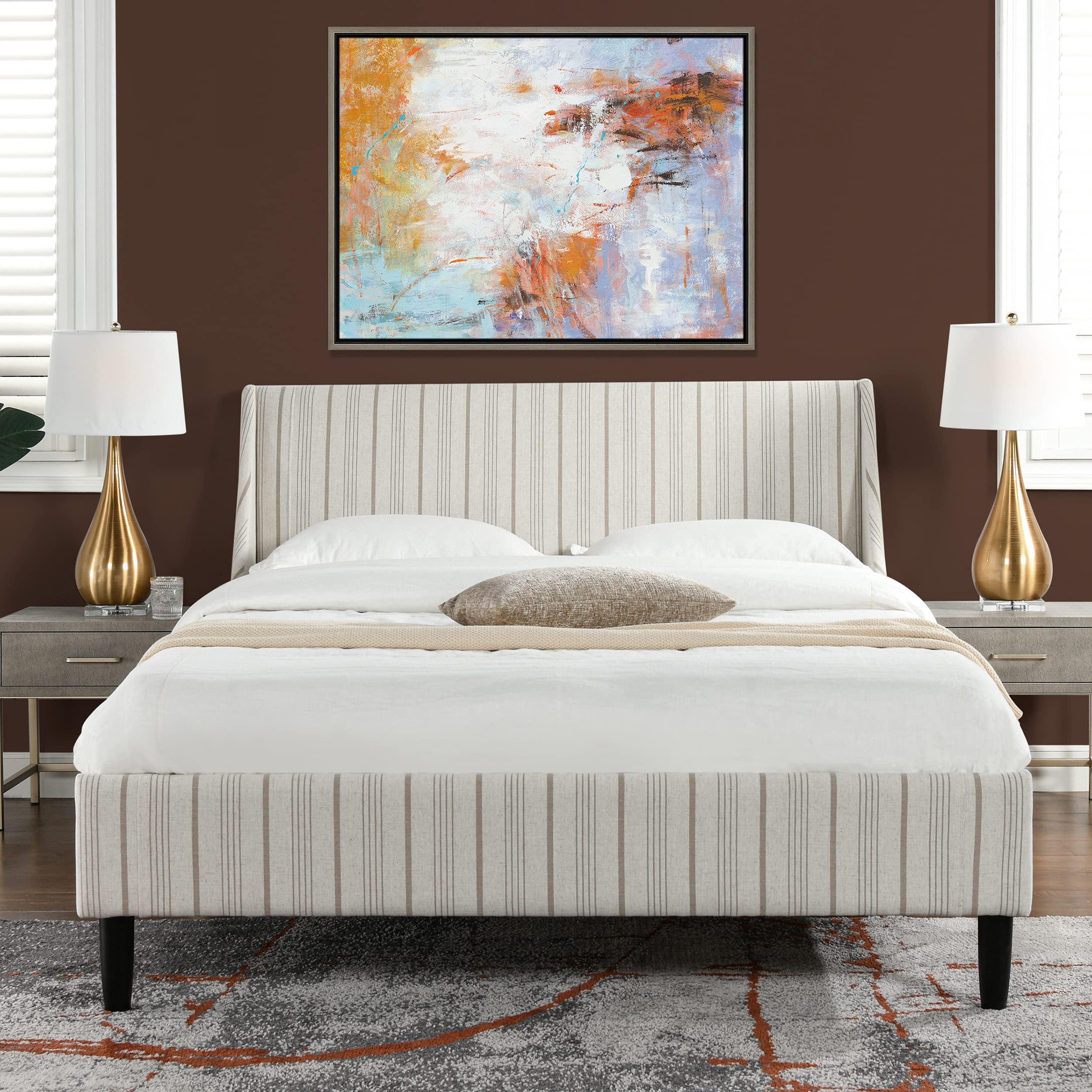 Sandy Wilson Home Marlowe Vertical Tufted Headboard Platform Bed Set - Queen Size Upholstered Bed Frame with Storage, Modern Bedroom Furniture for Small Spaces & Guest Rooms