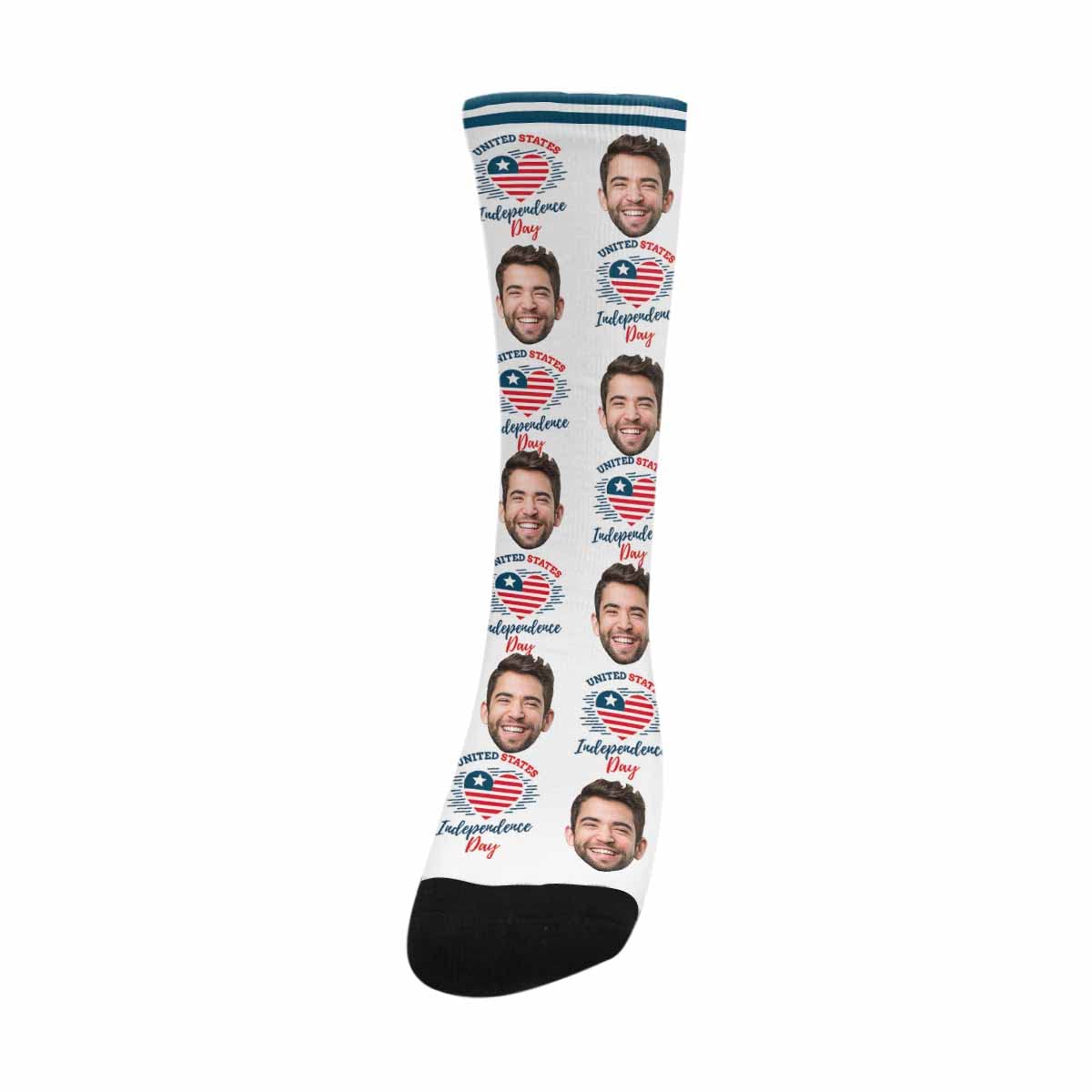 Custom American Flag Socks with Face - Personalized Patriotic Socks for Men & Women - Unisex July 4th Celebration Socks - Perfect for Independence Day, Veterans Day & Patriotic Events