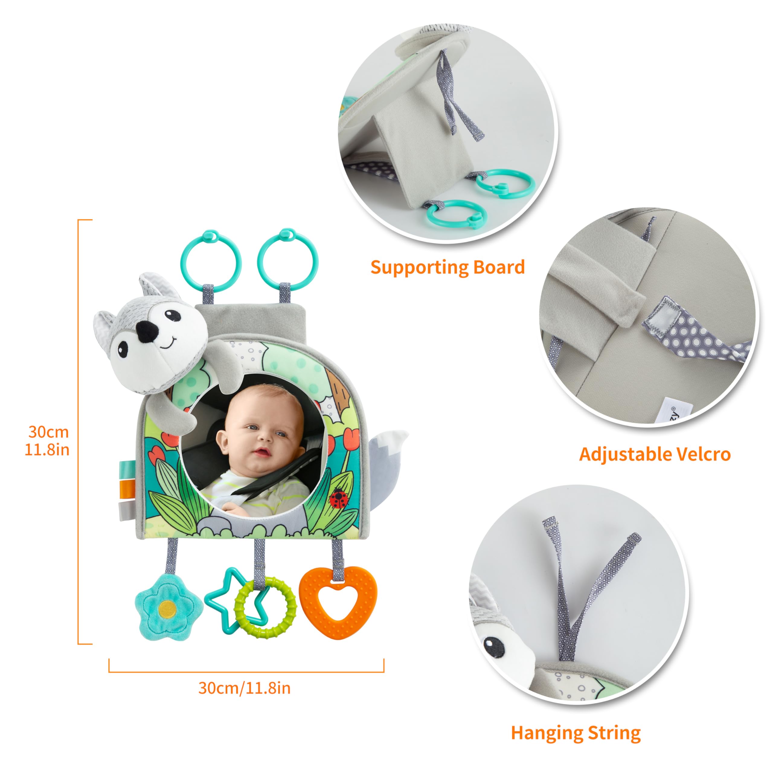 Baby Car Mirror with Hanging Toys - Safe Rear-Facing Travel Activity for Infants 0-18 Months