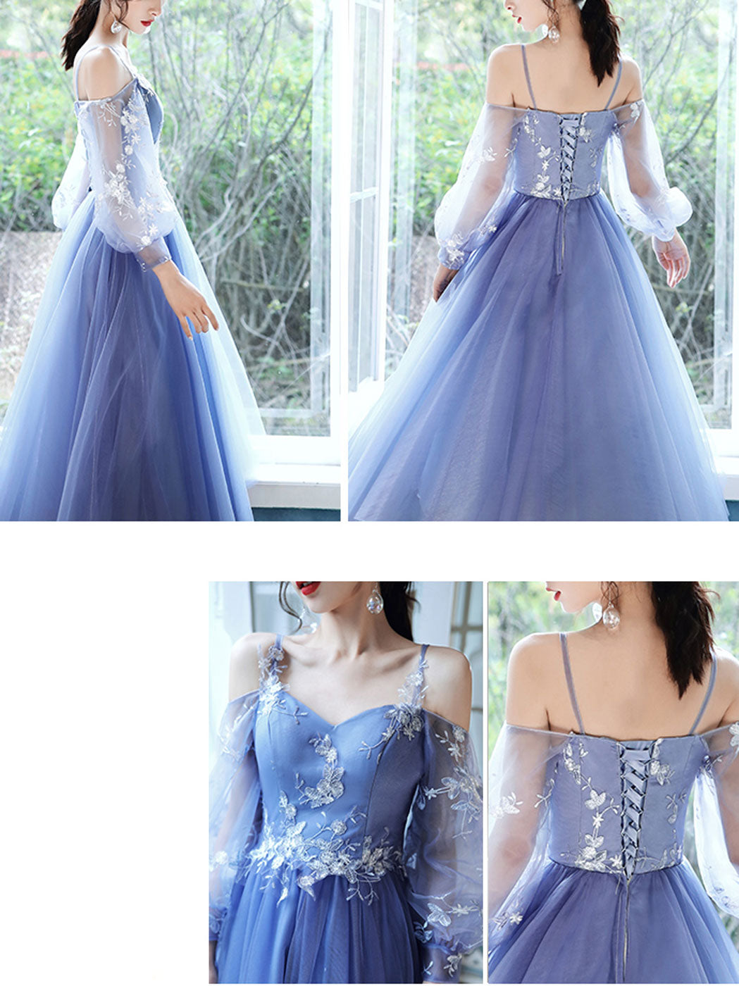 Elegant Blue Tulle Long Sleeve Short Prom Dress for Homecoming | Formal Party & Special Occasion Wear
