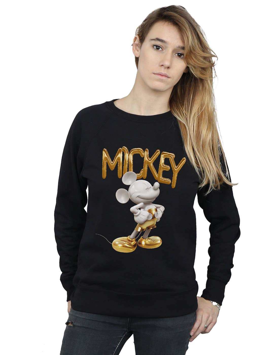 Disney Women's Mickey Mouse Gold Statue Graphic Pullover Hoodie Sweatshirt - Black, Large Size | Casual Wear, Gift for Disney Fans, Theme Park Outfit
