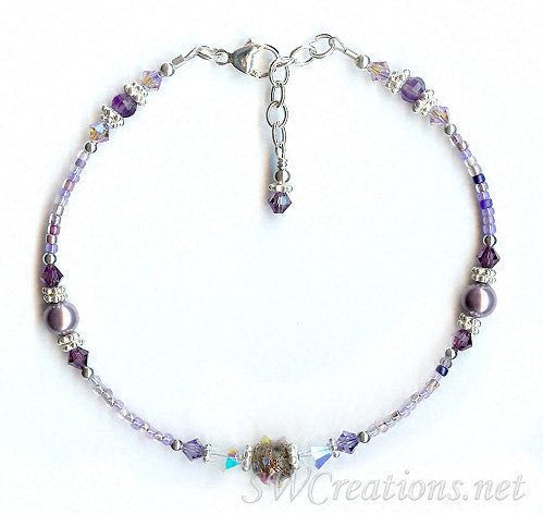 Violette Flor Crystal Lampwork Anklet - Handmade Bohemian Beaded Ankle Bracelet for Women | Perfect for Beach, Festival, and Boho Chic Outfits